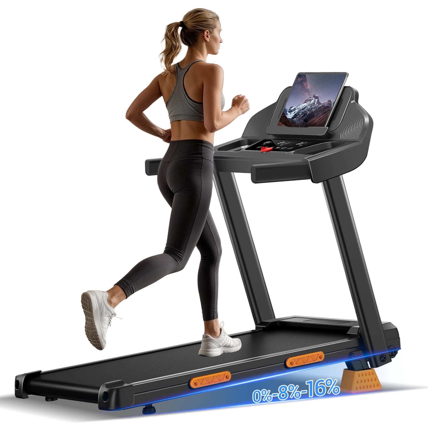 16% Treadmills for Home, Foldable Treadmill with Incline, Portable Treadmill with Three Screen, 12 Preset Programs, 400LBS