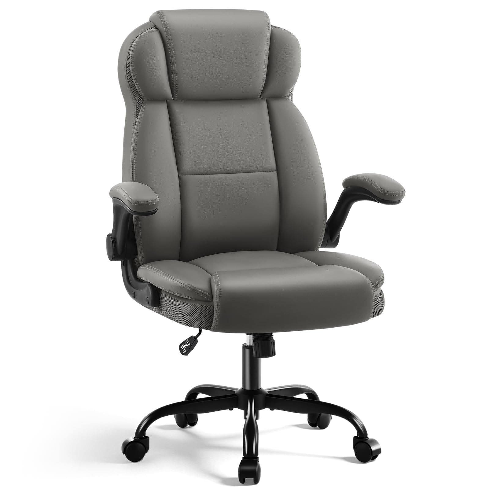 AreShark Ergonomic Office Chair with High Back Headrest,PU Leather Executive Desk Chair Padded Flip-Up Armrests,Lumbar Support,Swivel Computer Chair for Home Office & Gaming,Gray
