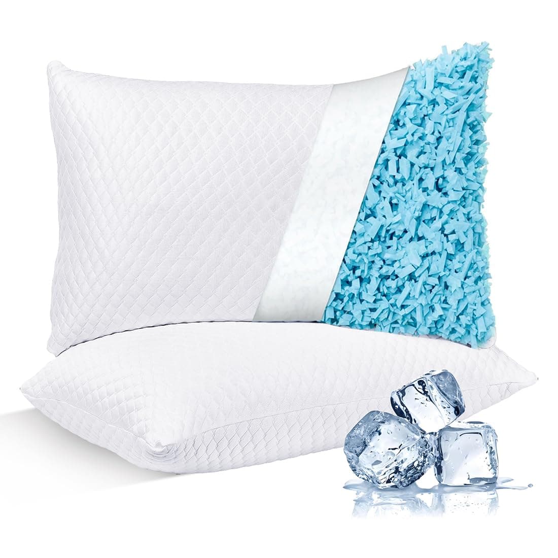 NTCOCO Shredded Memory Foam Bed Pillows for Sleeping Standard Size Set of 2,Cooling Pillows, with Washable Removable Hypoallergenic Sleep Pillow for Back and Side Sleepe
