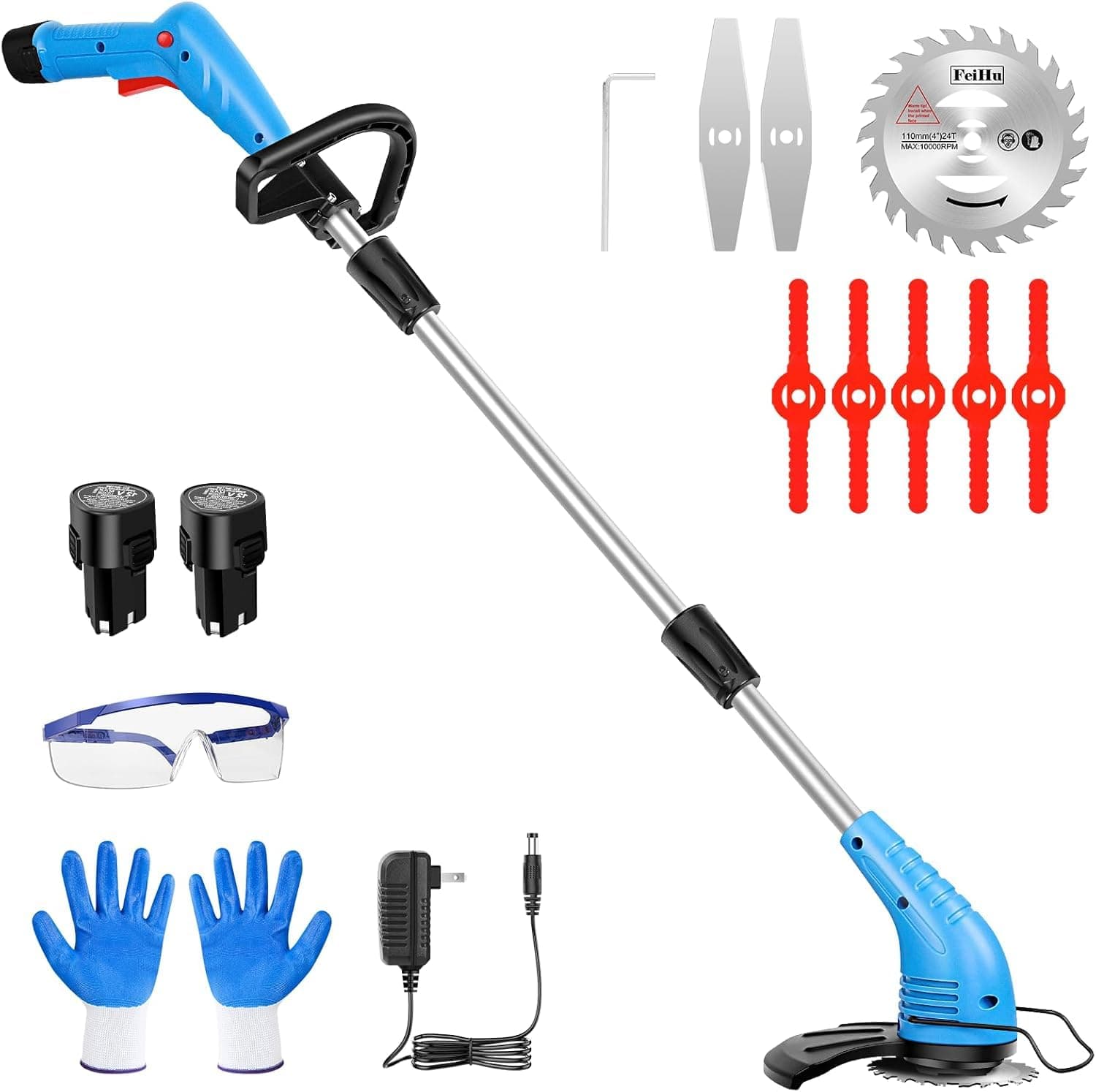 Lipoliftco Weed Wacker Cordless Battery Powered Lawn Edger Lightweight | Grass Cutter with 2X2000mah Rechargeable Batteries 3 Types of Blades Electric Mower for Garden Yard Lawn (Medium Large)
