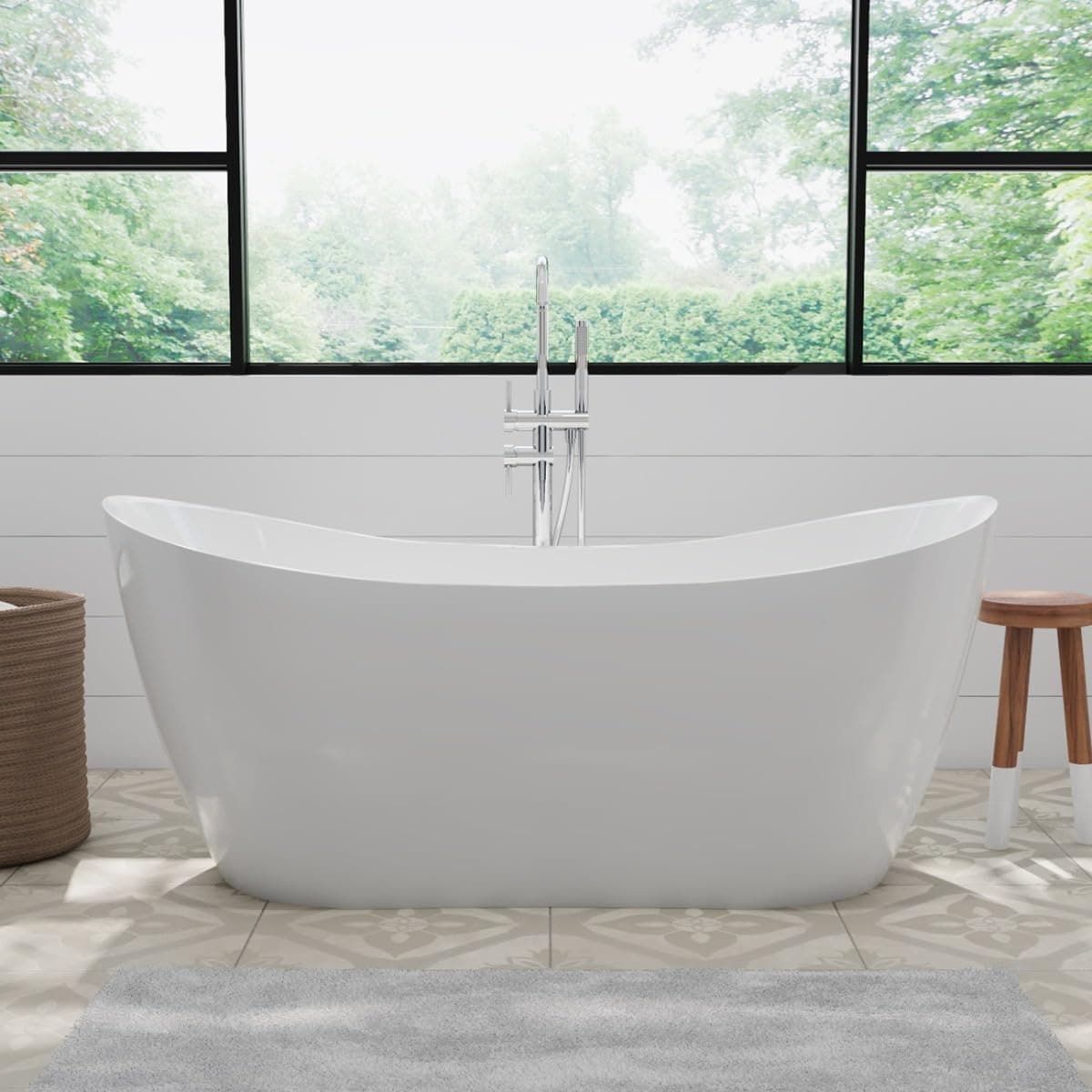 Vintage Tub & Bath Randolph Morris Philo 63 Inch Acrylic Double Slipper Freestanding Tub - Brushed Nickel Drain