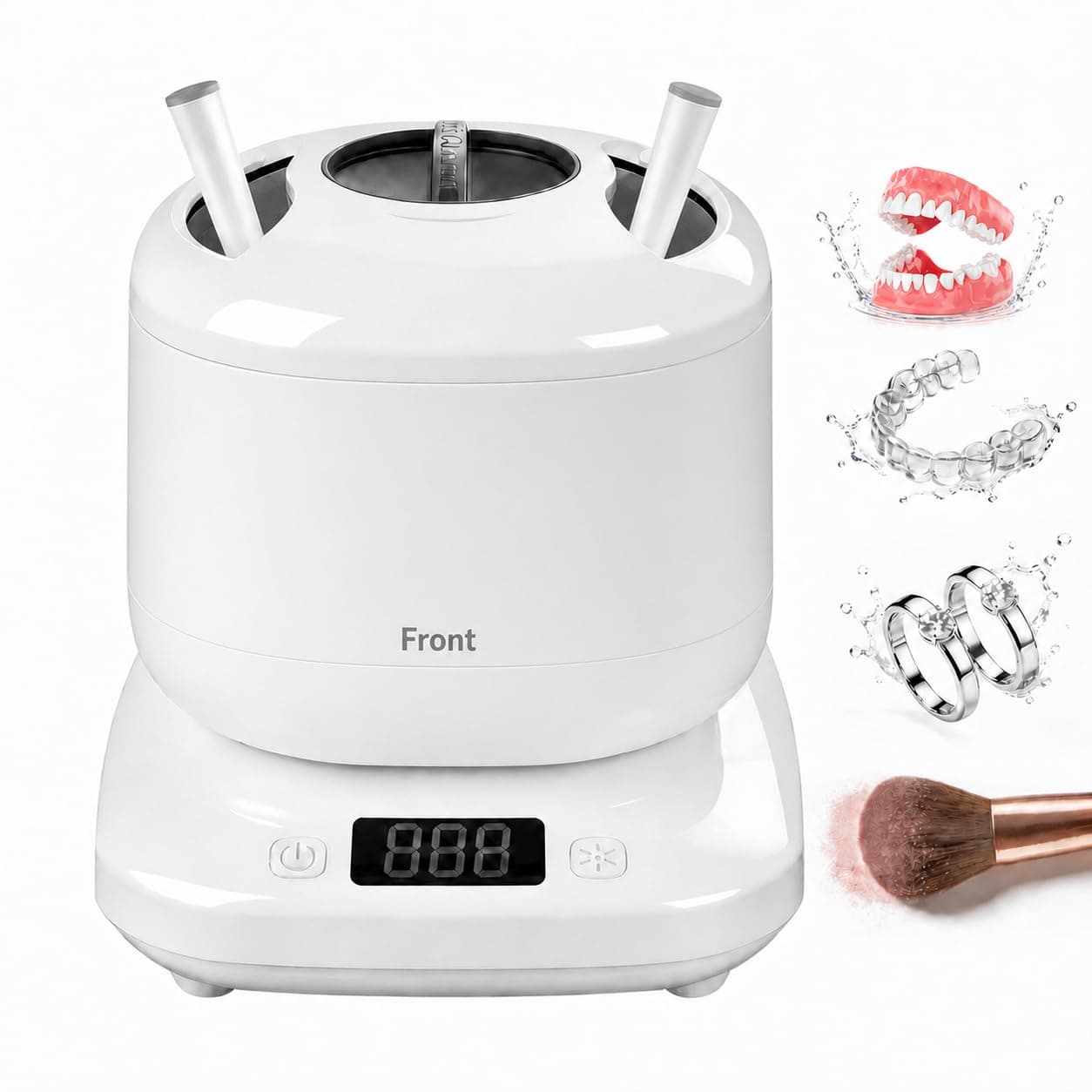 Ultrasonic Retainer Cleaner Machine with UV,Sonic Jewelry Cleaner for Rings | Automatic Denture and Aligners Cleaning Pod for Night Guards, Mouth Guards, One-Touch 4 Modes Makeup Brush Cleaner Electric