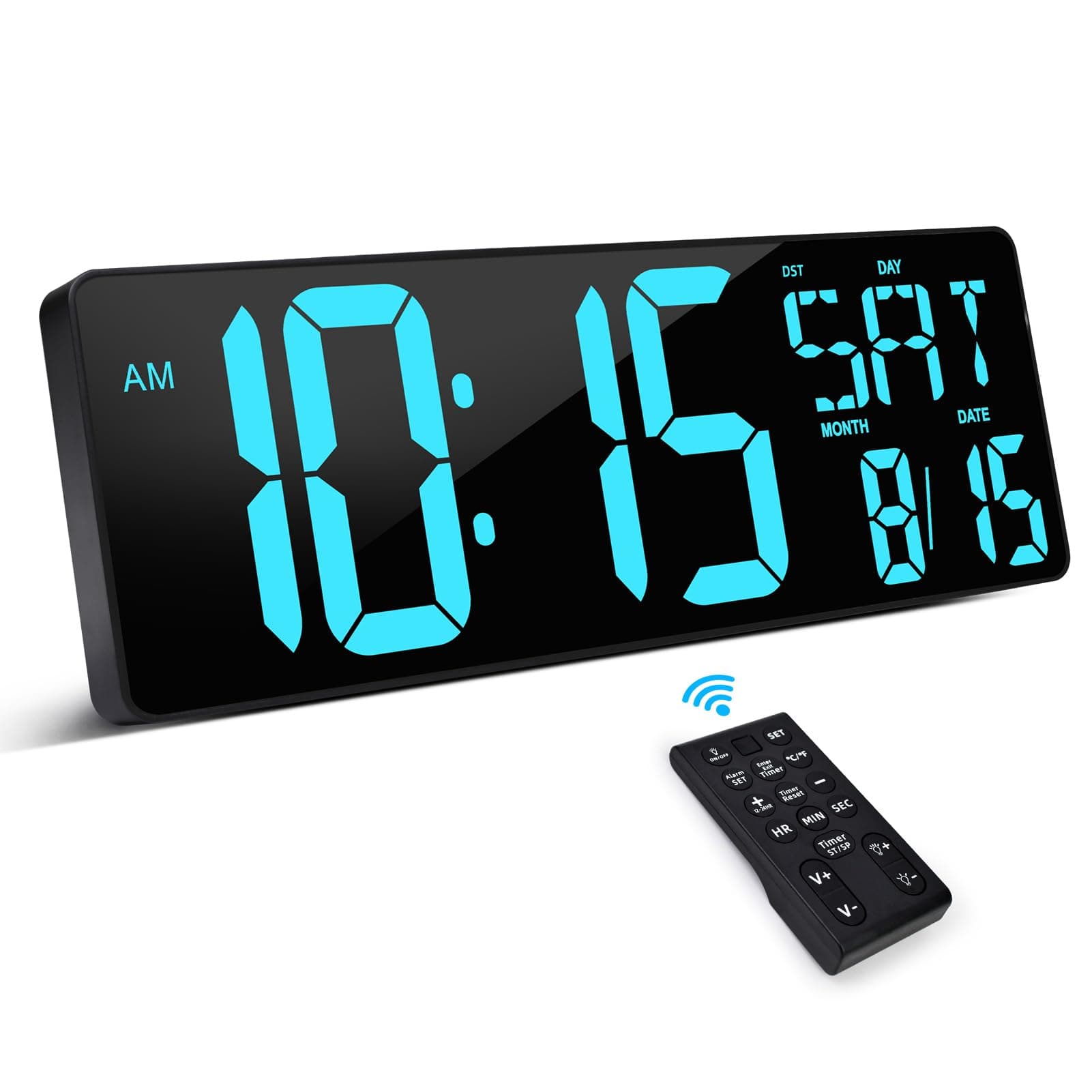 XREXS 17.2 Inch Large Digital Wall Clock with Remote Control | LED Large Display Count Up & Down Timer, Adjustable Brightness Alarm Clock with Day/Date/Temperature for Home, Gym, Classroom