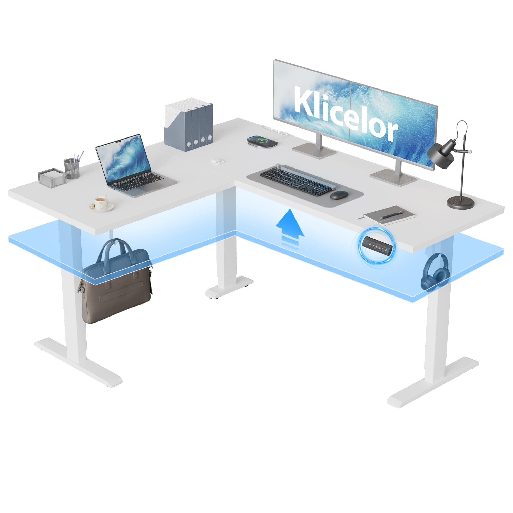 Klicelor L Shaped Standing Desk 59 x 48 Inch, Electric Height Adjustable Corner Desk for Home Office Workstation, Ergonomic Sit Stand Computer Table with Memory Controller, White