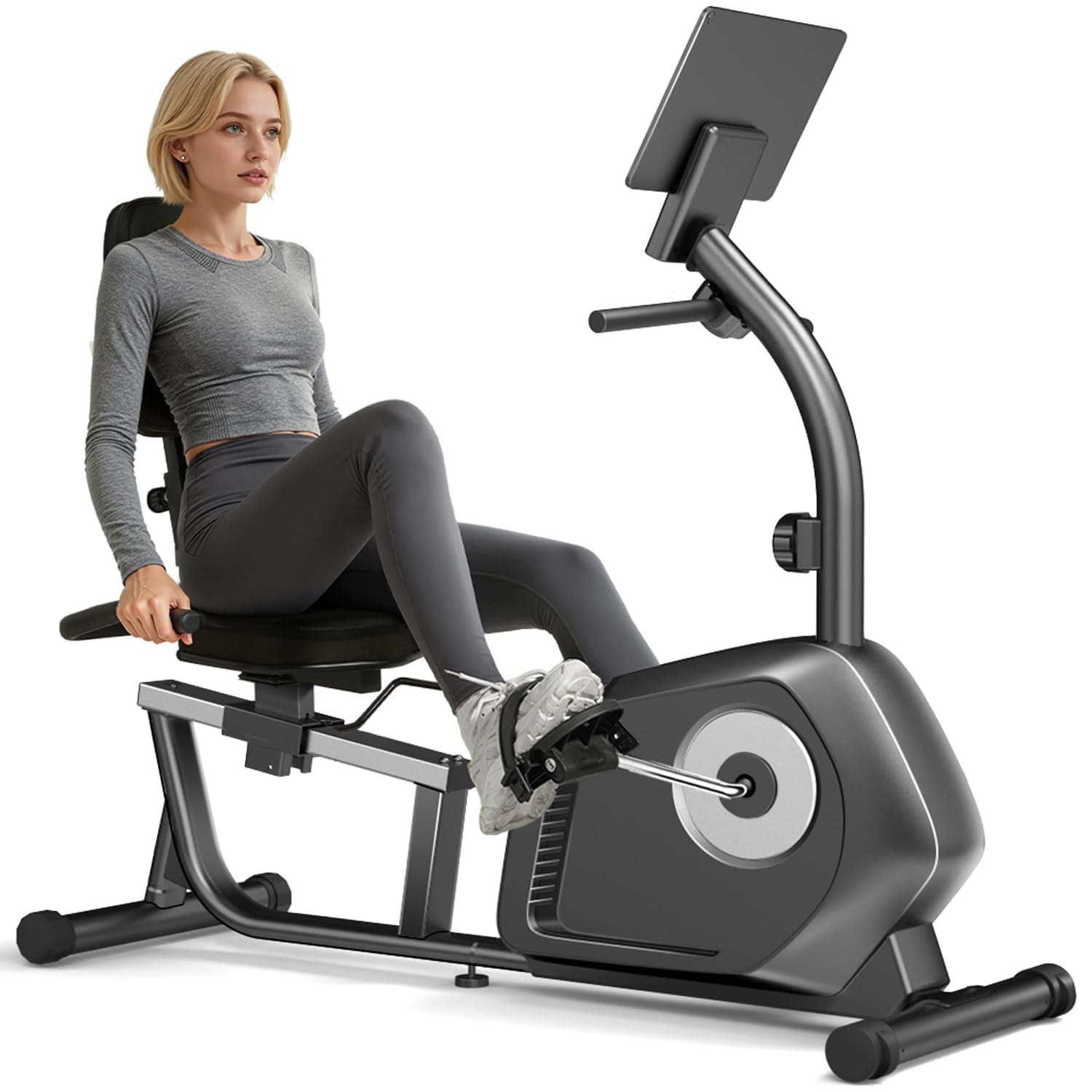 Recumbent Exercise Bike, Magnetic Staionary Bikes for Home with 16-level Resistance & Adjustable Seat, Staionary Bike for Seniors Adults, 350 LBS & LCD Monitor