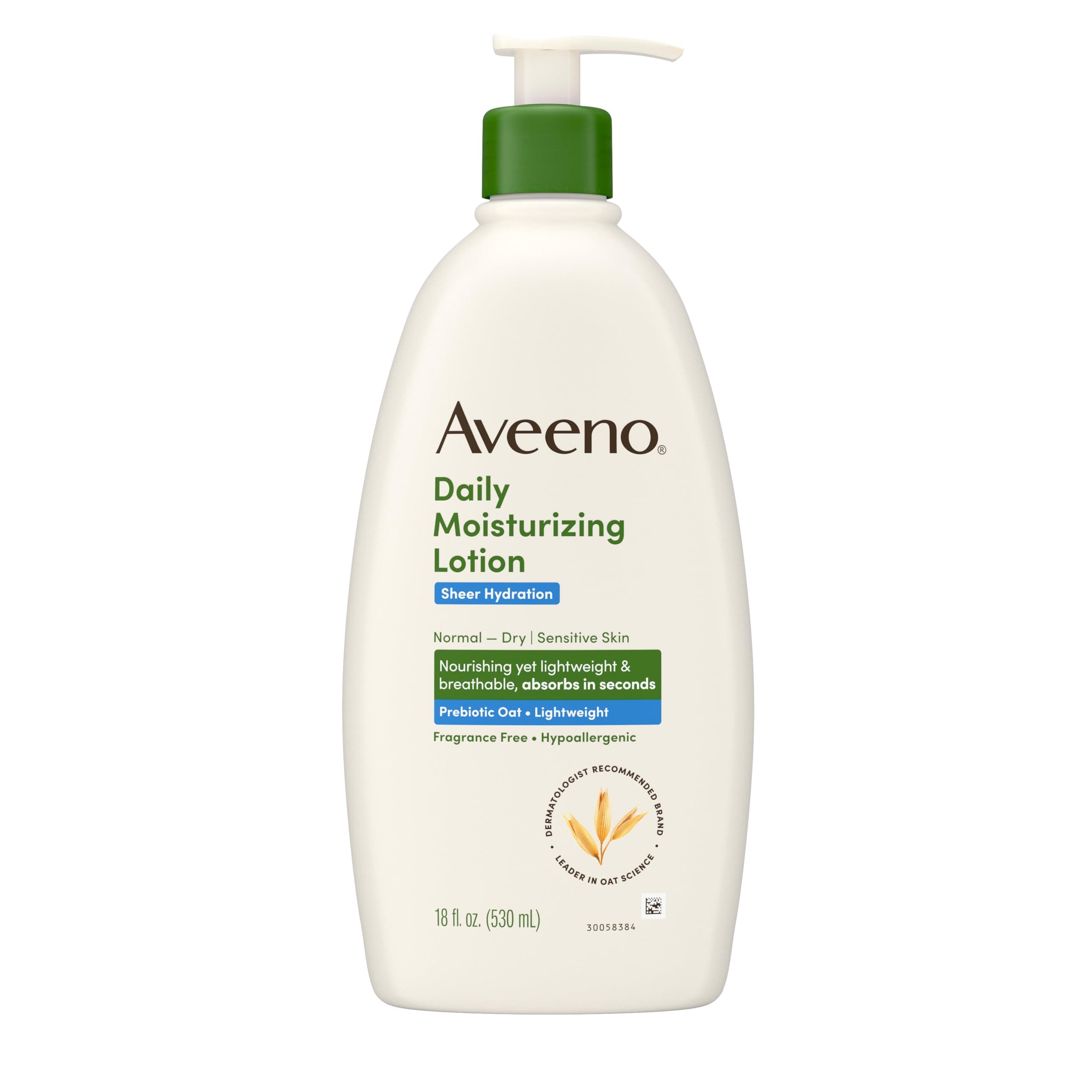 Aveeno Daily Moisturizing Sheer Hydration Fragrance-Free Lotion with Prebiotic Oat for Dry Skin, Lightweight, Non-Greasy and Fast-Absorbing Body Lotion Nourishes Skin with 48-Hour Moisture, 18 Fl Oz