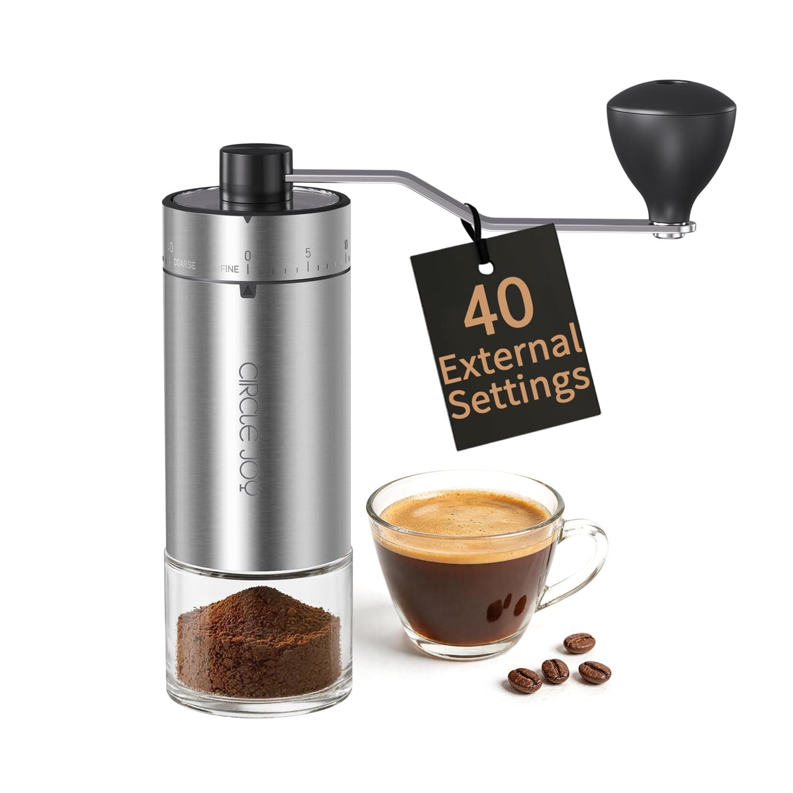 CIRCLE JOY Mini Manual Coffee Grinder with 40 External Adjustable Settings and Ceramic Conical Burr, Portable Stainless Steel Hand Coffee Grinder for Home and Travel