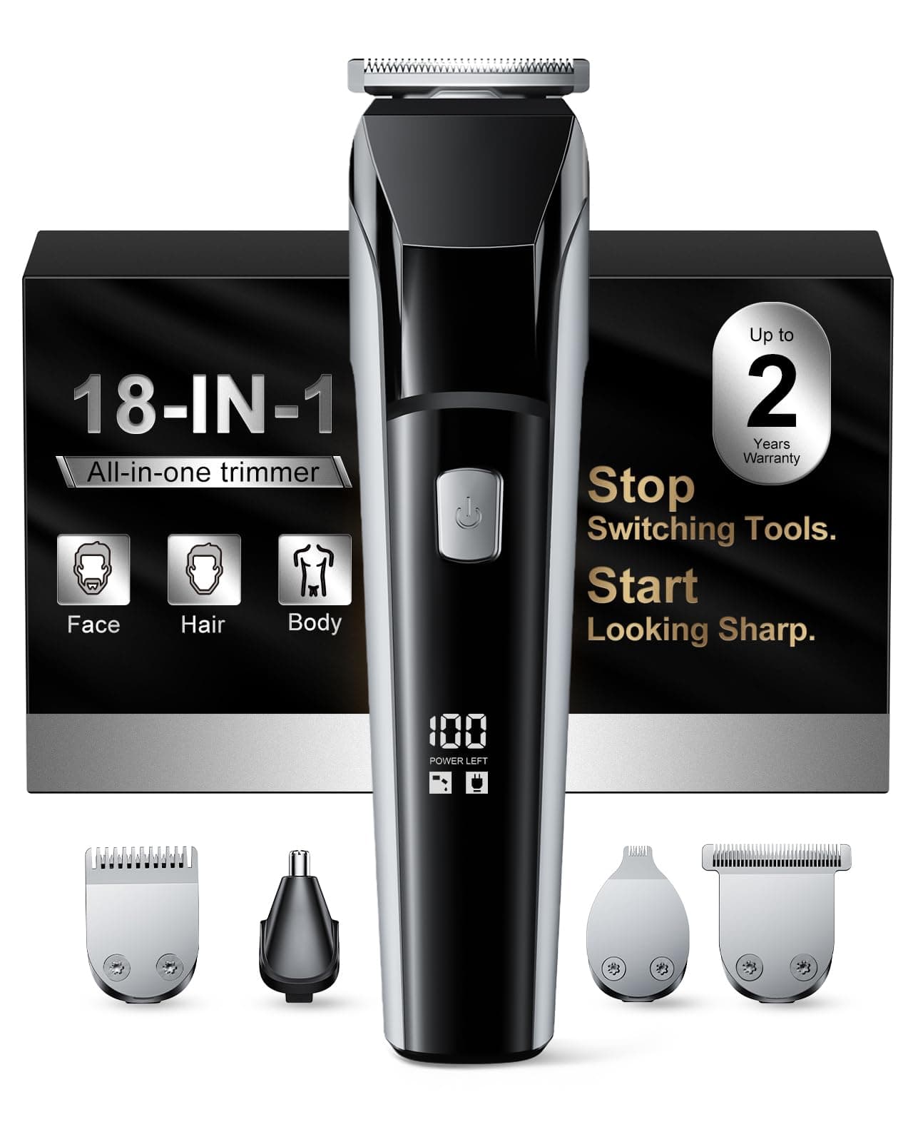 YGZ Beard Trimmer for Men, Electric Razor Hair Clippers for Men, Gifts | 4-in-1 Grooming Kit With Guide Combs for Beard, Body, Hair, Nose, Ear, IPX7 Waterproof, USB-C Charging, Gifts for men
