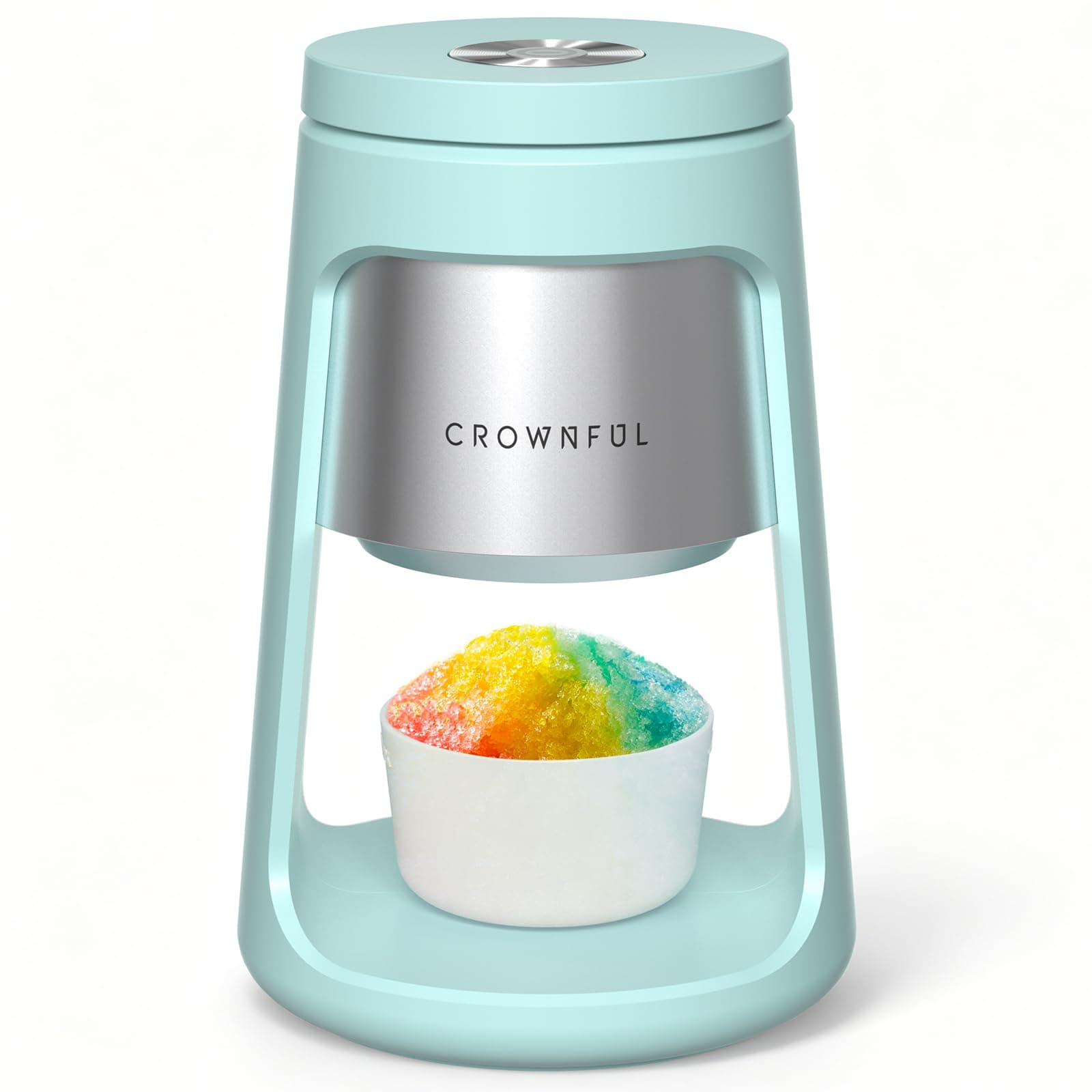 CROWNFUL Shaved Ice Machine, Blue 120V Electric Ice Shaver with 2 Ice Cups | Make fluffy shaved ice, Snow cones and frozen drinks at home with easy operation and built-in overheat protection