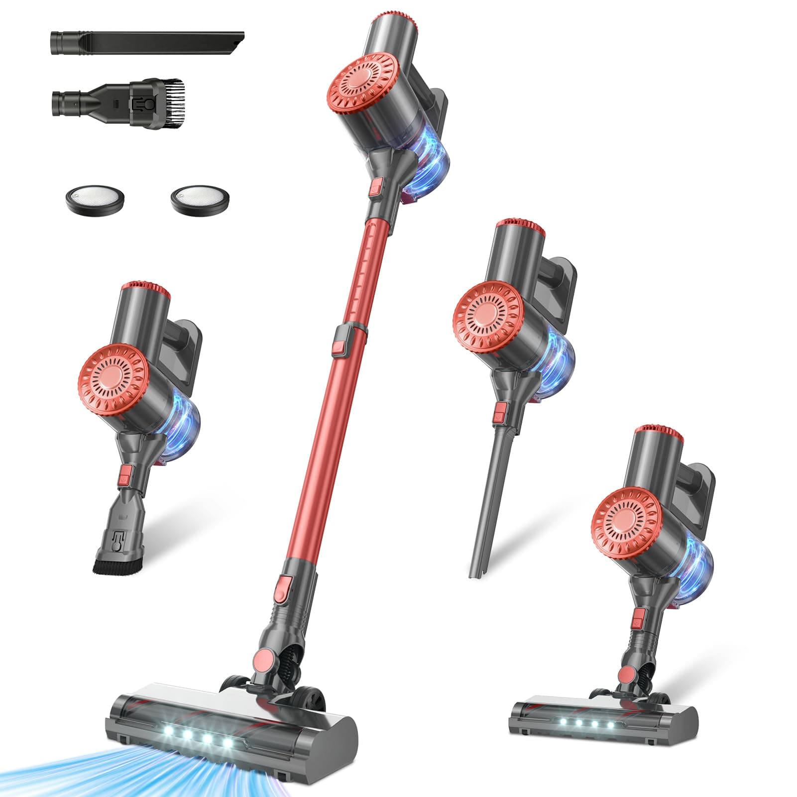 Tipdiy Cordless Vacuum Cleaner With 45KPA 45Mins for Hard Floor & Carpet | Self-standing design,stick Vacuum with LED floor lights,7-layer filtration,8-in-1 multifunctional,ideal for pet hair