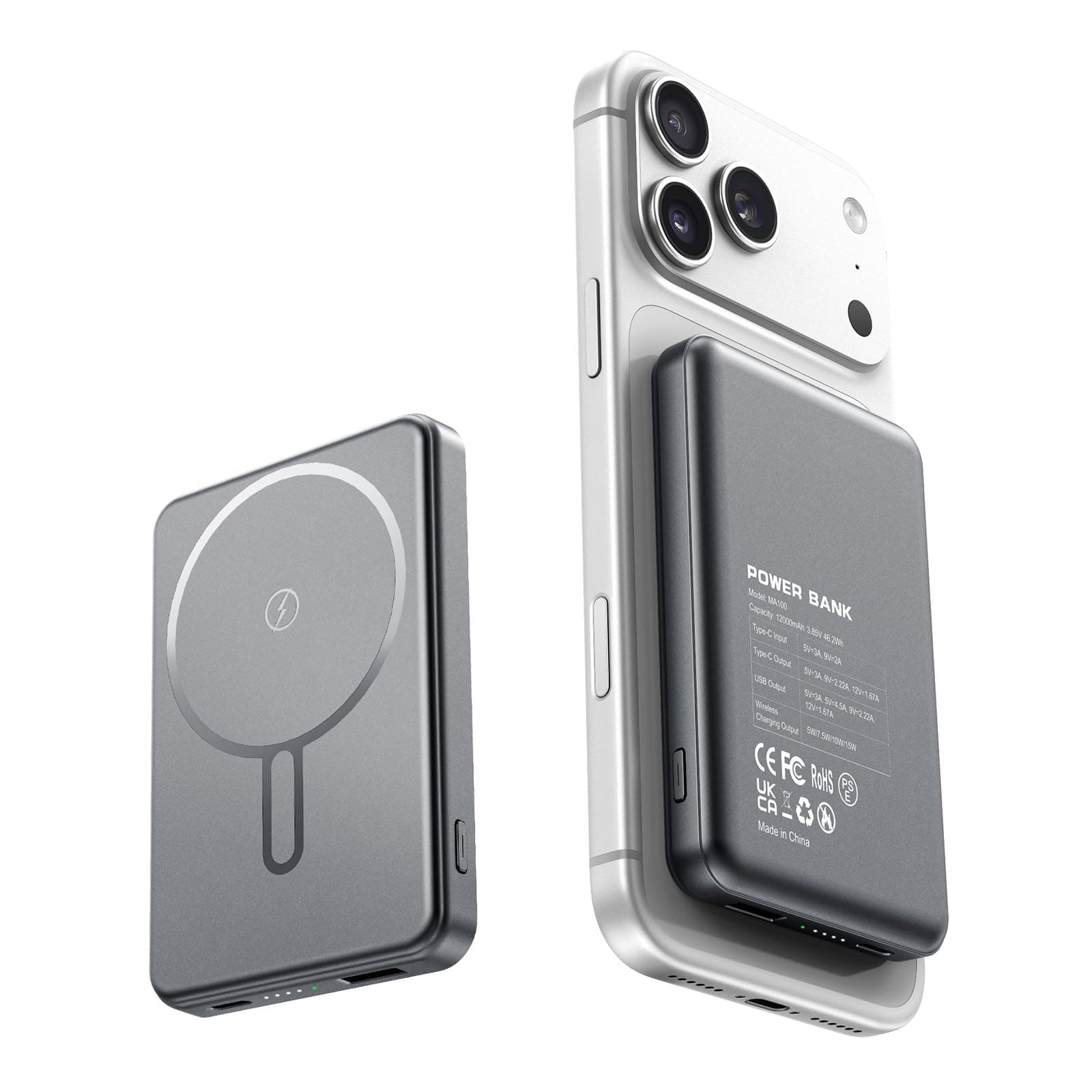 for Magsafe Portable Charger 10000mAh Magnetic Power Bank Battery Pack | 22.5W Fast Charging Portable Phone Charger Travel Essential Compatible for iPhone 17/16/15/14/13/12 Grey