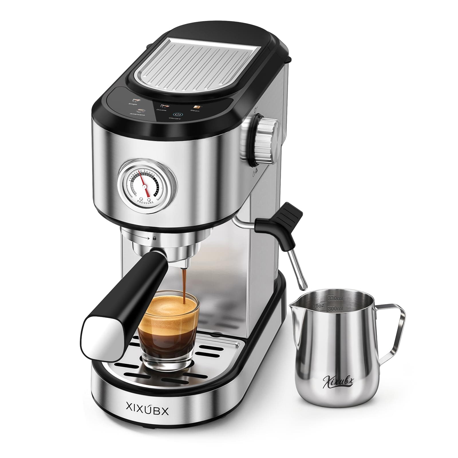 XIXUBX 20 Bar Espresso Machine with Milk Frother, Touchscreen, Silver | Compact stainless steel design for espresso, lattes and cappuccinos with 29-second preheat, pre-infusion and hot water