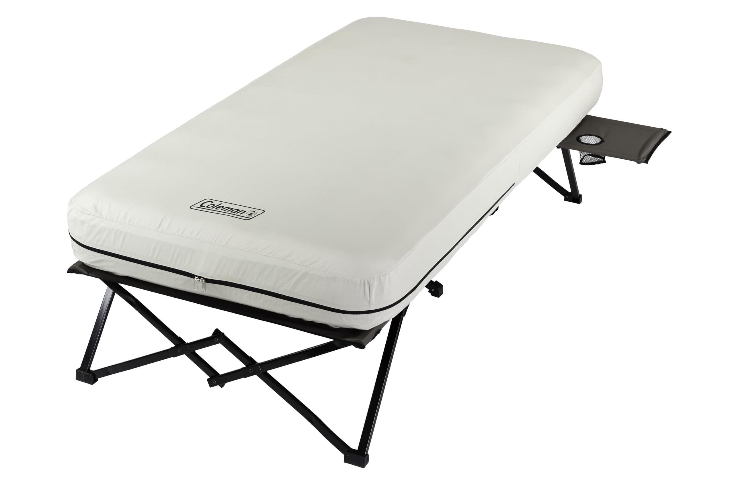 Coleman Queen-Size Airbed Cot Combination, Folding Air Mattress with Steel Frame & Side Table, Battery Pump Included, Great for Camping, Lounging, Elevated Sleeping, Guests, & More