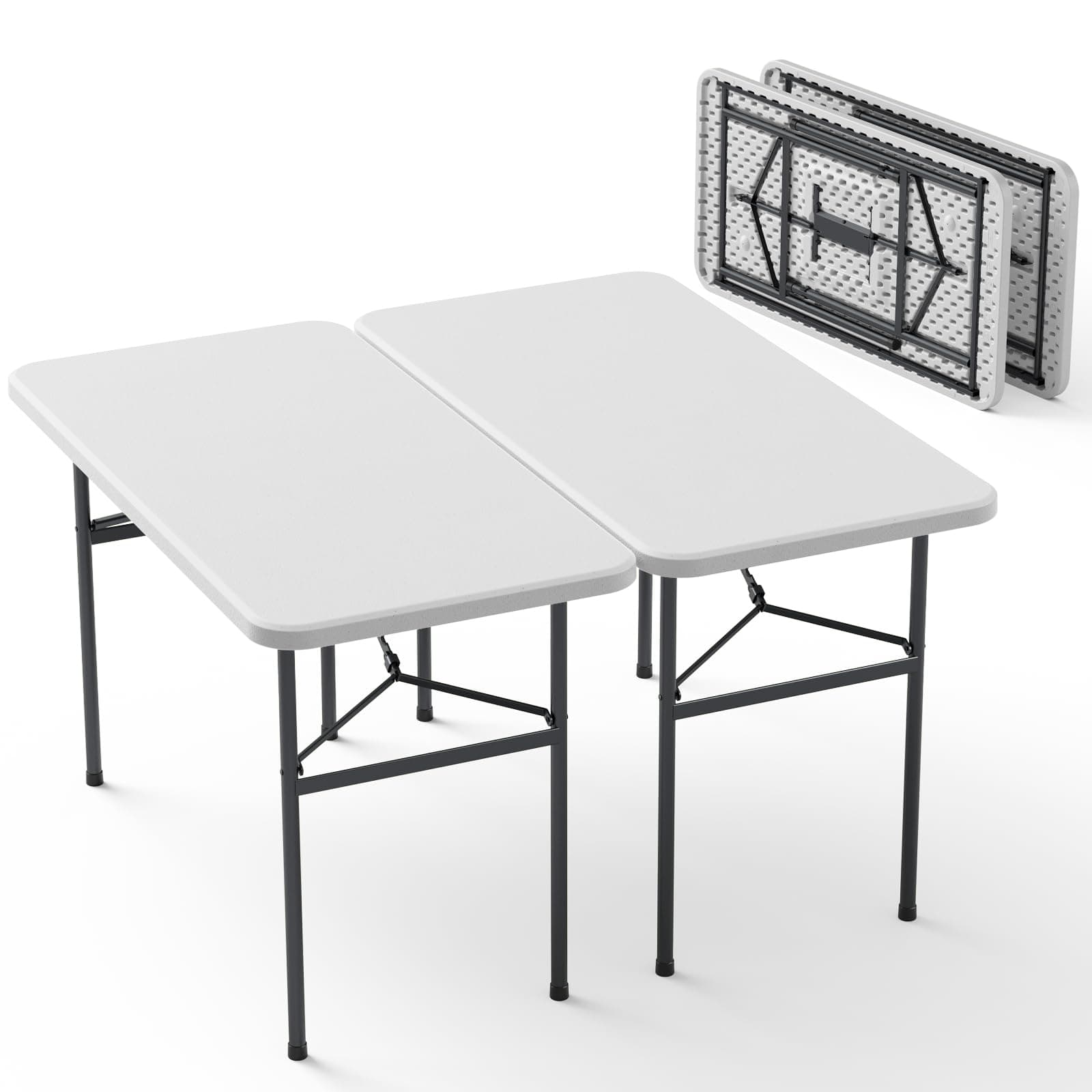 MAKE CHANGES 4ft Folding Table 2 Pack, Heavy Duty Plastic Card Table with Foldable Steel Legs, Metal Frame Support up to 400 lb, Portable for Indoor, Outdoor, Picnic, Camping, Dining, Party, White