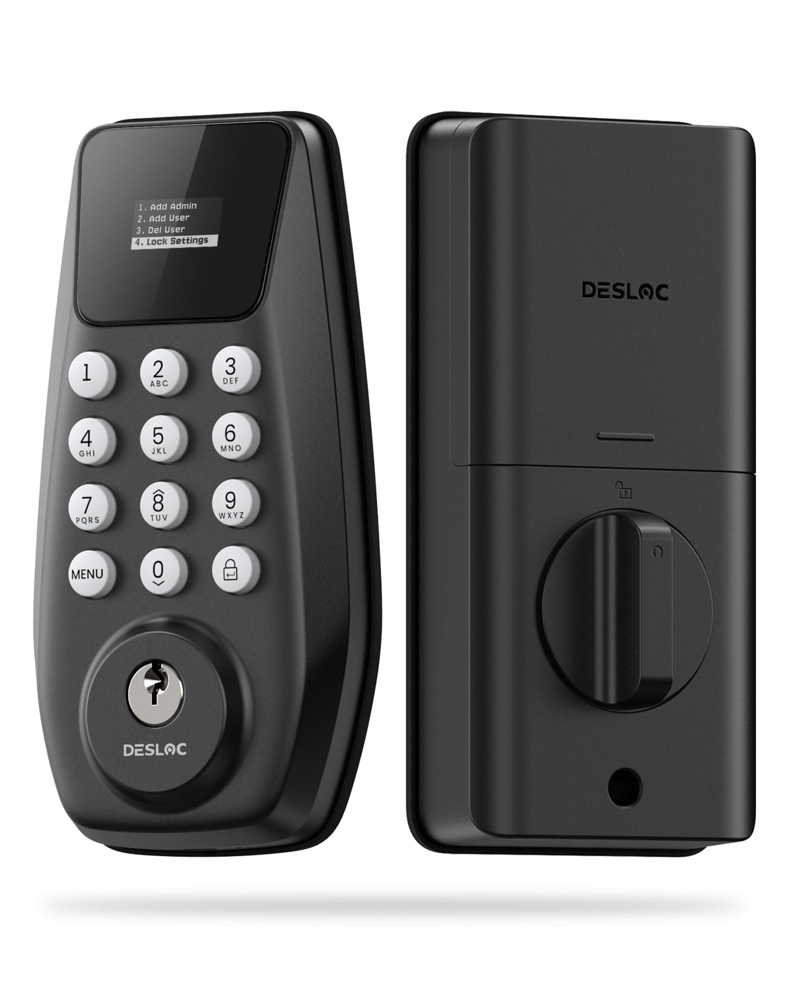DESLOC C100 Keyless Entry Door Lock with Visual Display, Auto Lock | Create 100 Customizable User Codes and 4 One-Time Codes, 12-Month Battery, IP54, Easy Installation, BHMA Grade 3, Black
