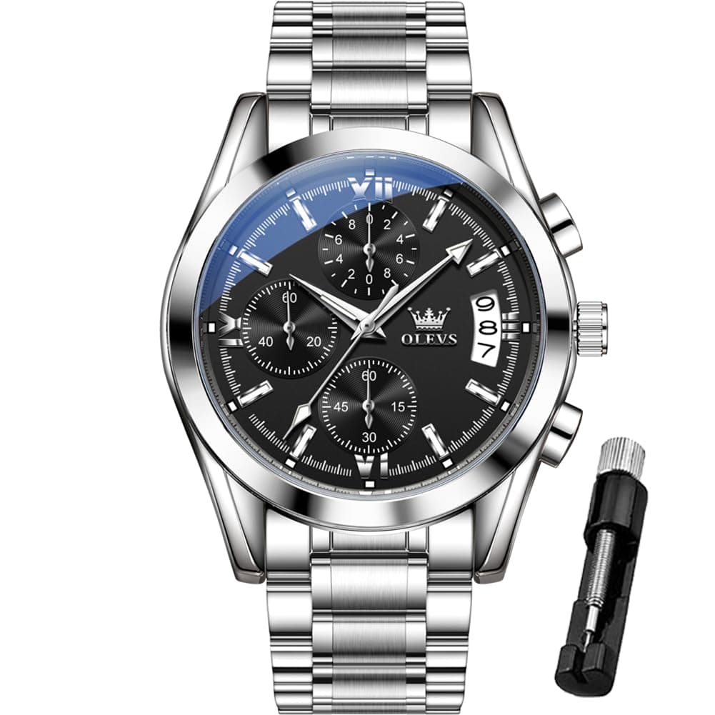 OLEVS Men's Luxury Analog Waterproof Stainless Steel Chronograph Watch | Casual Big Face,Classic Fashion,Roman Numeral,Quartz Date Mens Watches Sleek Choice for Urban Commute and Weekends