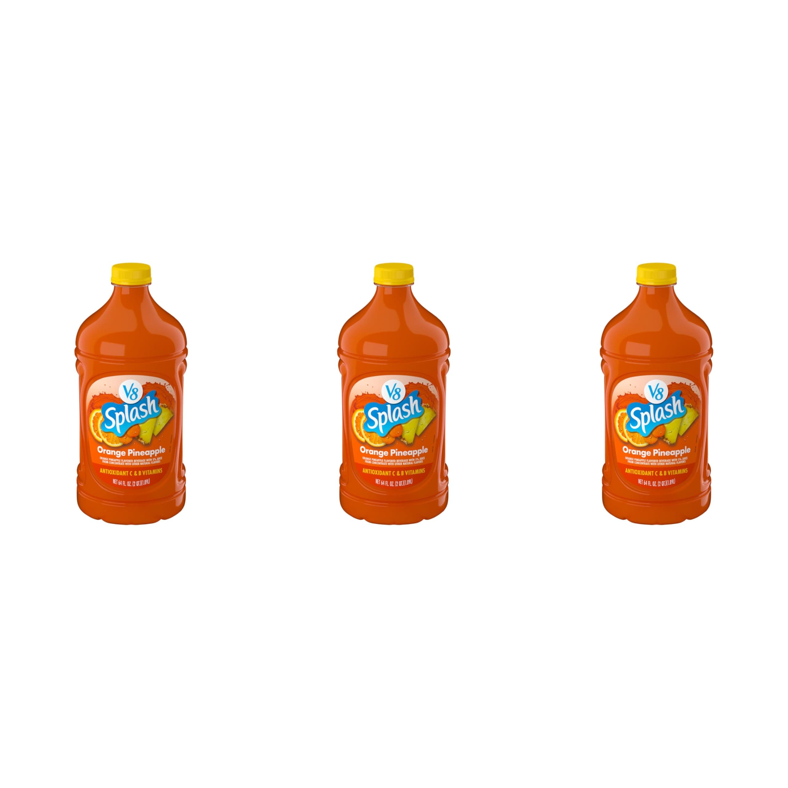 V8 Splash Orange Pineapple Flavored Juice Beverage, 64 FL OZ Bottle (Pack of 3)