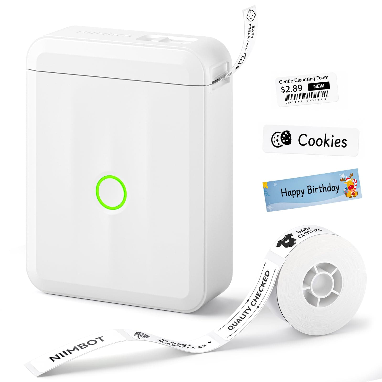 NIIMBOT D110 Bluetooth Label Maker Machine with 1Tape for Home Use, White | Handheld Thermal Label Printer, Inkless Printing & Creative App, Sticker Maker for Home Storage and Kid School Supplies
