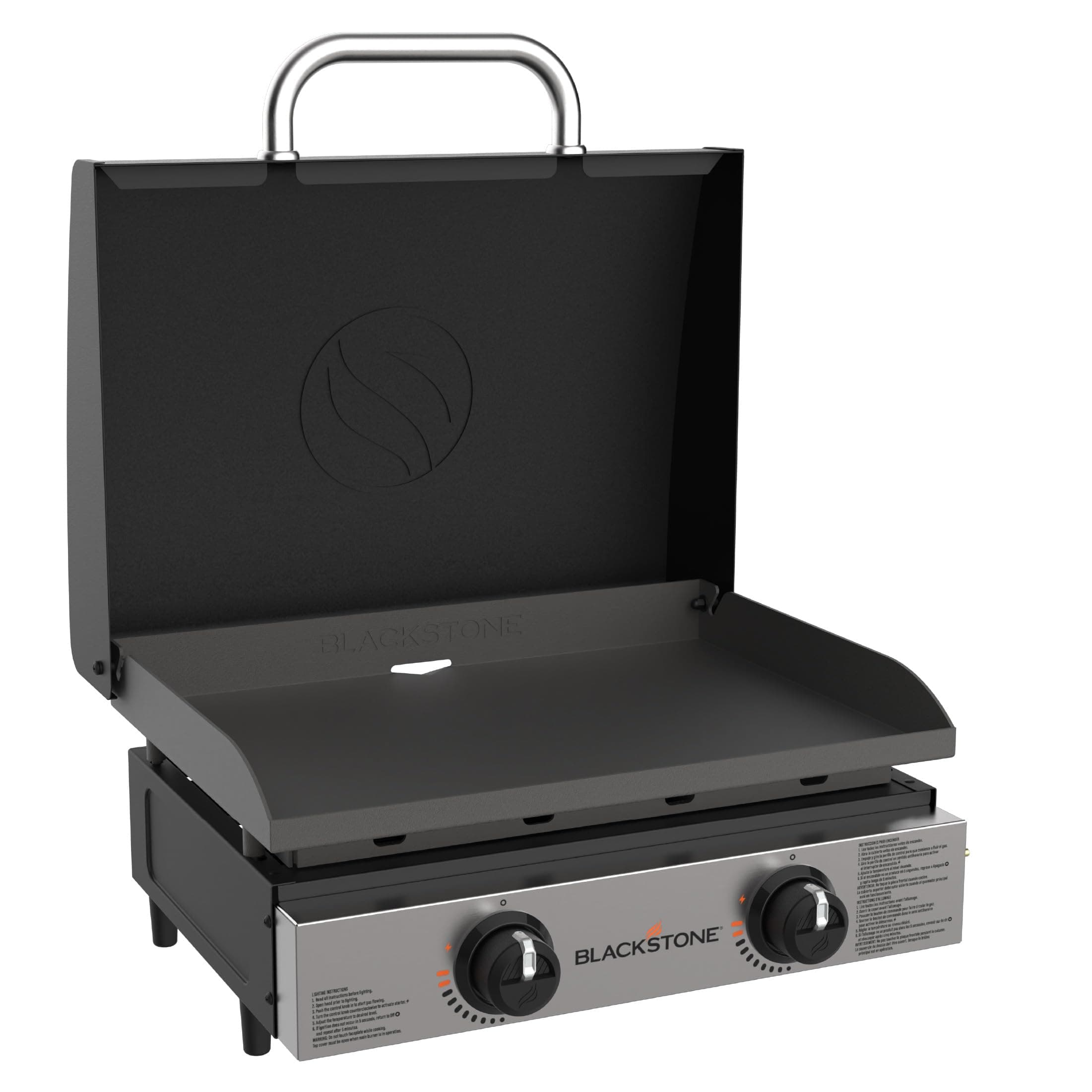 Blackstone 1813 Original 22" Tabletop Griddle with Hood | Stainless Steel Front Plate, Powder Coated Steel, 2 Burner Propane Griddle