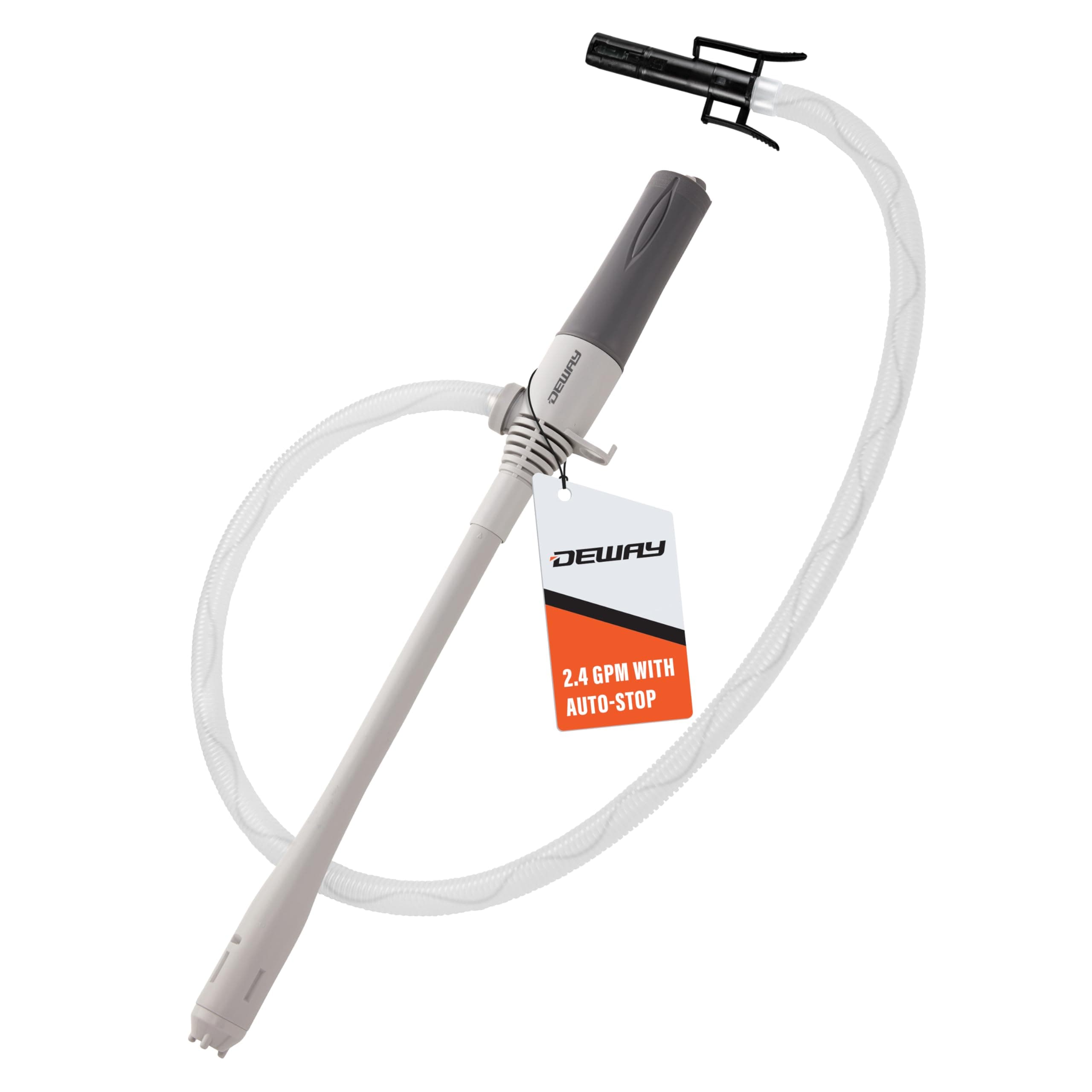 Deway Stick Fuel Transfer Pump, Auto-Stop Nozzle, 15in, D-Battery, 2.4 GPM | Fills or drains gas cans, generators, and lawn mowers without lifting or spilling.