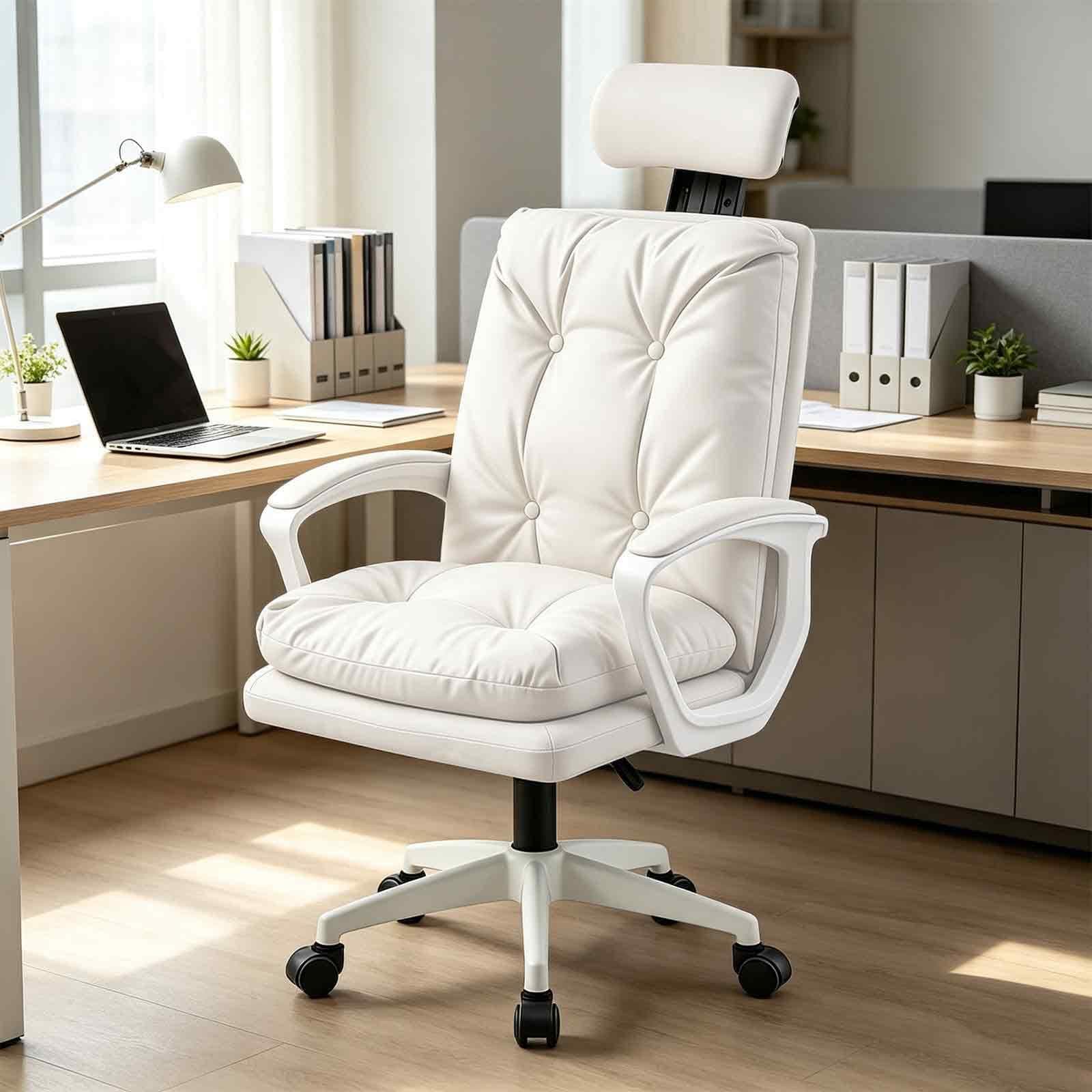 HDOFM Home Office Desk Chair,High-Back Computer Chair with Thick Cushion, PU Leather Swivel Ergonomic Office Chair, Adjustable Height & Headrest, Padded Armrest Comfy Gaming Chair for Home Office