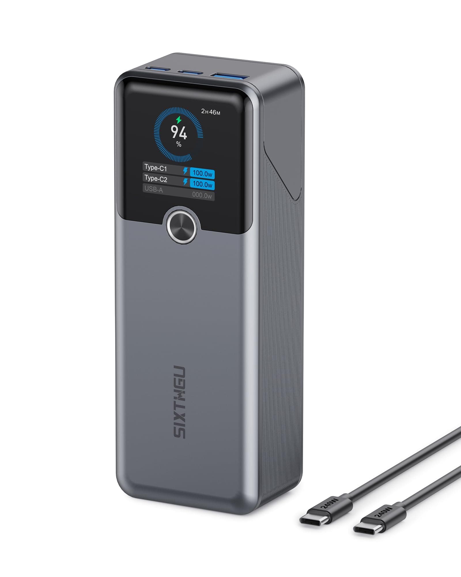 SIXTHGU Laptop Power Bank, 3-Port 20,000mAh Portable Charger with 140W, PD 3.1 Fast Charging, Flight-Approved for Travel, PowerTower, for MacBook, iPhone 17/16 Series, and More(Grey)