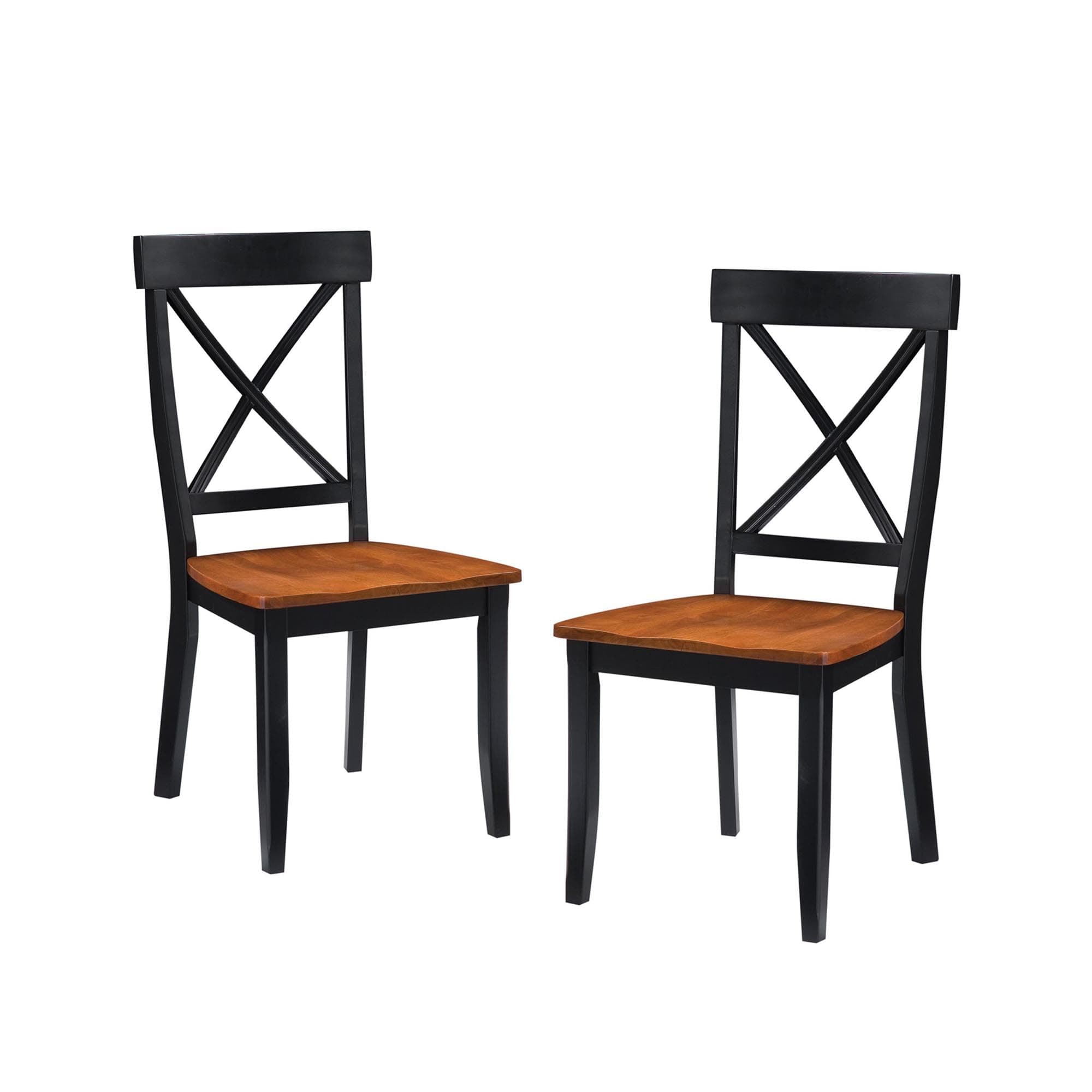Home Styles Classic Black and Oak Pair of Dining Chairs, with Solid Hardwood Construction, Cottage Oak Finish, X-Style Back, and Mission Style Look, Set of Two