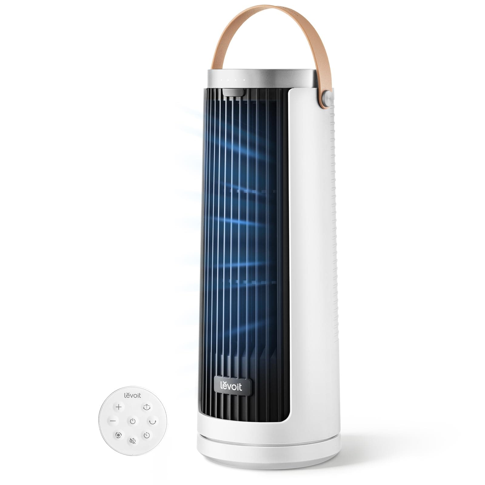 Levoit Tower Fan for Bedroom, 20dB Quiet Desk Fan, Easy to Carry & Plug-in | 23ft/s Tabletop Fan, 3 Angles 5 Speeds Mini Oscillating Fan, DC Motor, Bladeless, Remote, 12H Timer, for Home, Room, Office