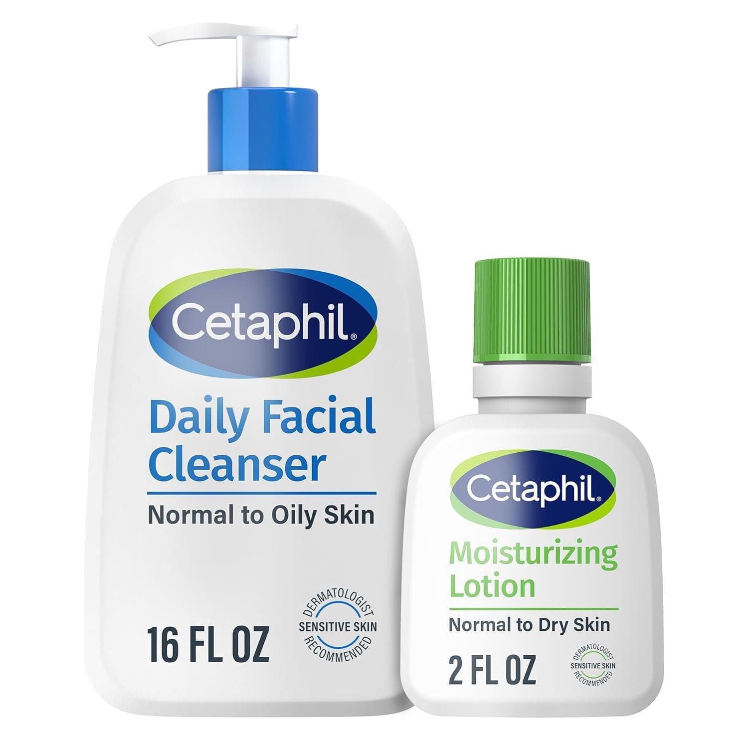 Cetaphil Daily Facial Cleanser Gentle Face Wash + Lotion, 16oz | Bundle Set, Sensitive & Dry Skin, Non-Irritating Daily Face Wash, Moisturizing Lotion 2Oz, Dermatologist Recommended