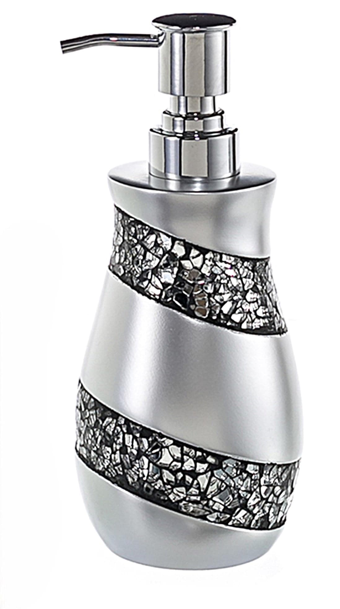 Creative Scents Silver Mosaic Liquid Soap Dispenser for Bathroom - Decorative Lotion Dispenser - Bling Countertop Soap Dispenser for Liquid Soap and Lotion with Durable Metal Pump (Silver-Gray)