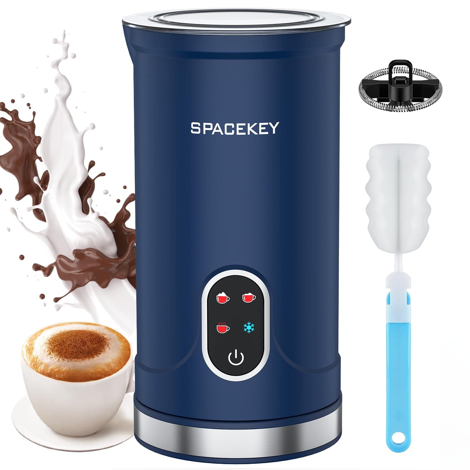 Spacekey 4-in-1 Electric Milk Frother, Mute Mode, 10.1oz Foam Maker | Warm Dense & Airy Foam, Cold Foam, Milk Steamer, Overheat Protection, Automatic Frother for Latte, Hot Chocolate, Hands-free