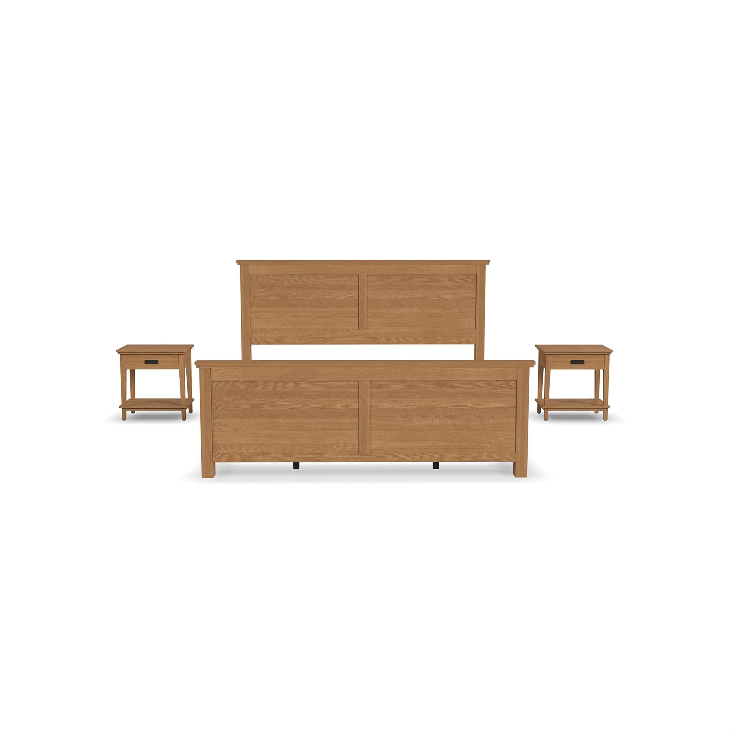 Homestyles Oak Park King Bed and Two Nightstands, Brown