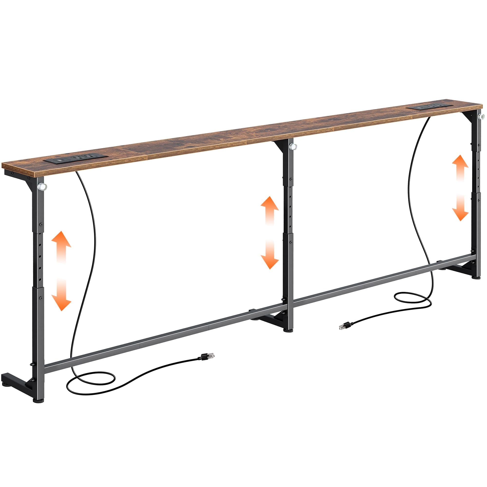 Huuger 78.7" Console Table with Outlets, 22.8"-33.3" Height Adjustable | Behind Couch Table with 2 Power Stations & USB-C Ports, Extra Long Sofa Table, Slim Entryway Table