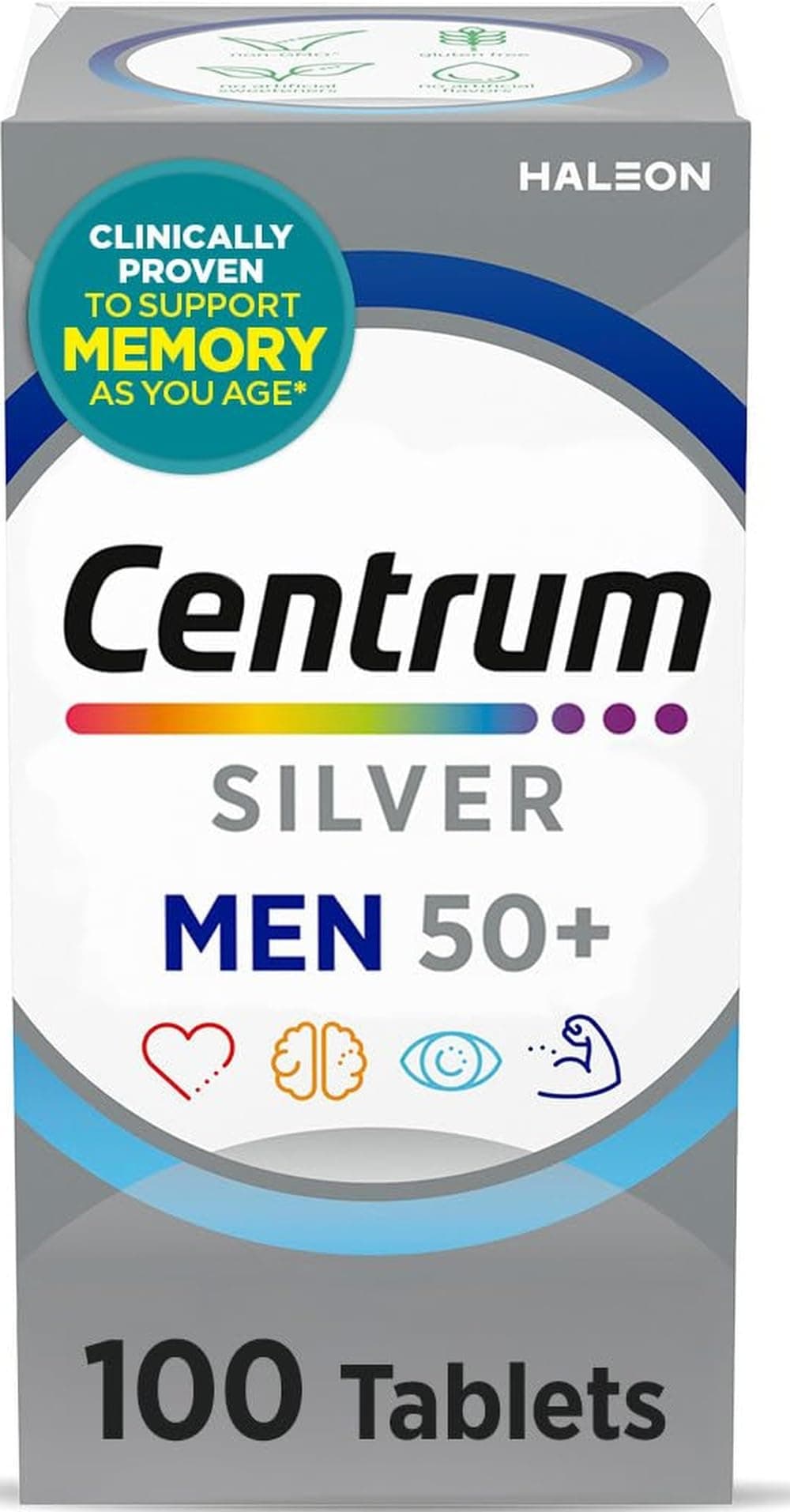 Centrum Silver Men's Multivitamin for Men 50 and Over, 100 Tablets | Contains Vitamins D3, E, B6, and B12, Gluten Free, Non-GMO Ingredients, GLP-1 Support