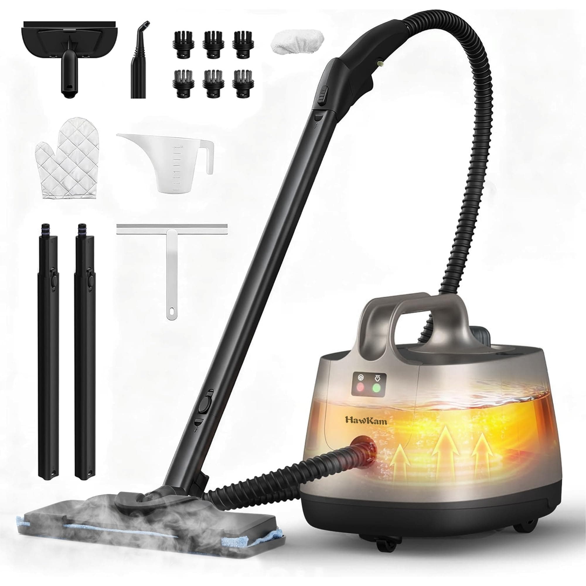 HawKam High Pressure Steam Cleaner, 60PSI Heavy Duty 293°F Steam Mop | 21 Attachments, 50Oz Capacity, Chemical-free cleaning Steamer for Carpets, Floors, Cars, Tiles, Crack, Home Use, Ice