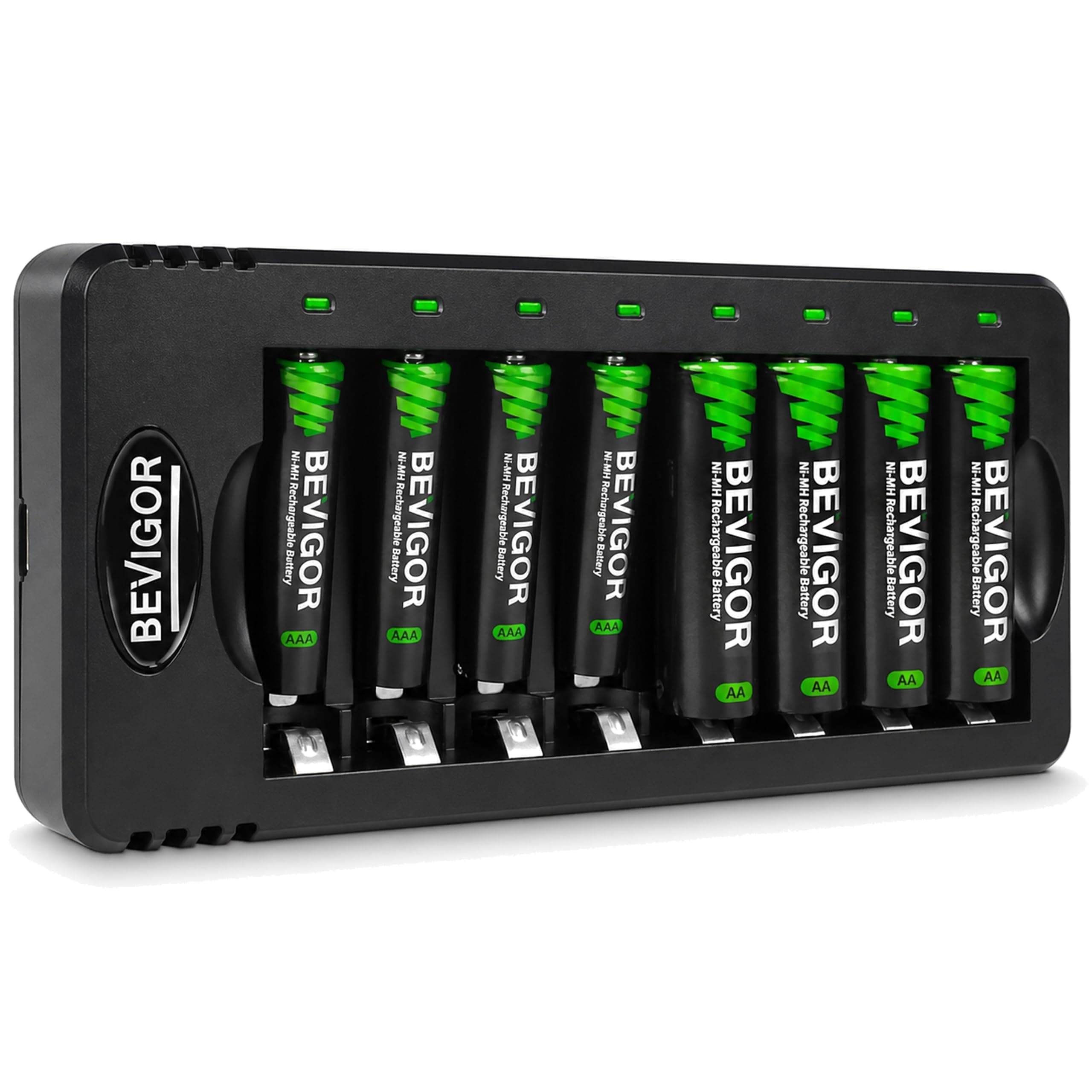 BEVIGOR Rechargeable AA and AAA Batteries with 8 Bay Smart Charger, 4 Pack AA 2800mAh & 4 Pack AAA 1100mAh Low self Discharge NiMH Battery