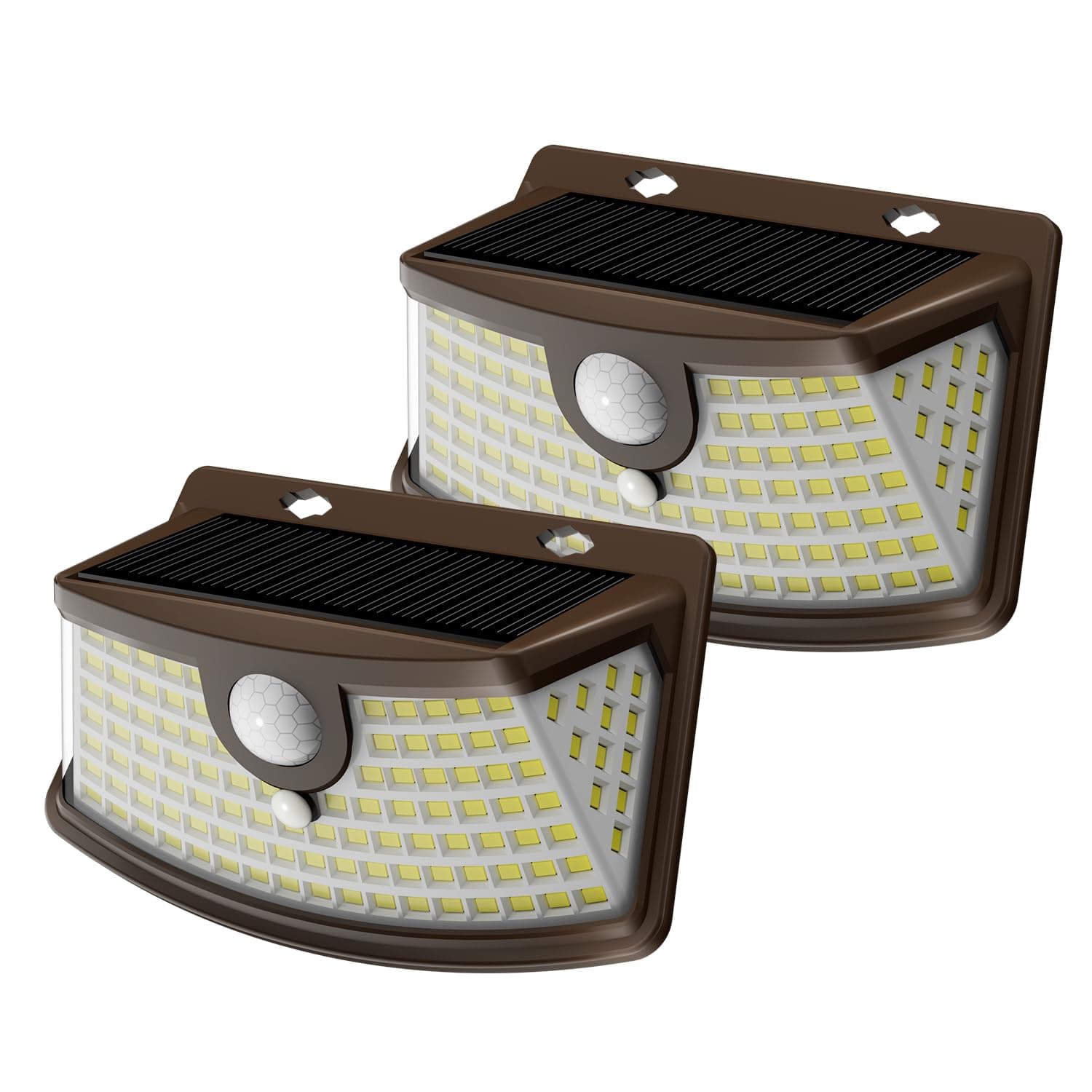 Aootek Solar Motion Sensor Lights Outdoor 120 LEDs, Brown, 2 Pack | Lights Reflector, 270° Wide Angle, IP65 Waterproof, Step Lights For Front Door, Yard, Garage, Deck