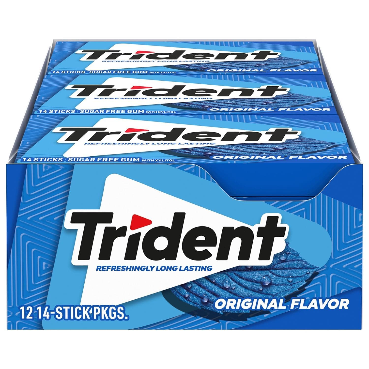 Trident Original Sugar Free Gum, 12 Packs of 14 Pieces (168 Total Pieces) | Chewing Gum with Xylitol, Perfect for Long Lasting Fresh Breath at School, Work & Travel