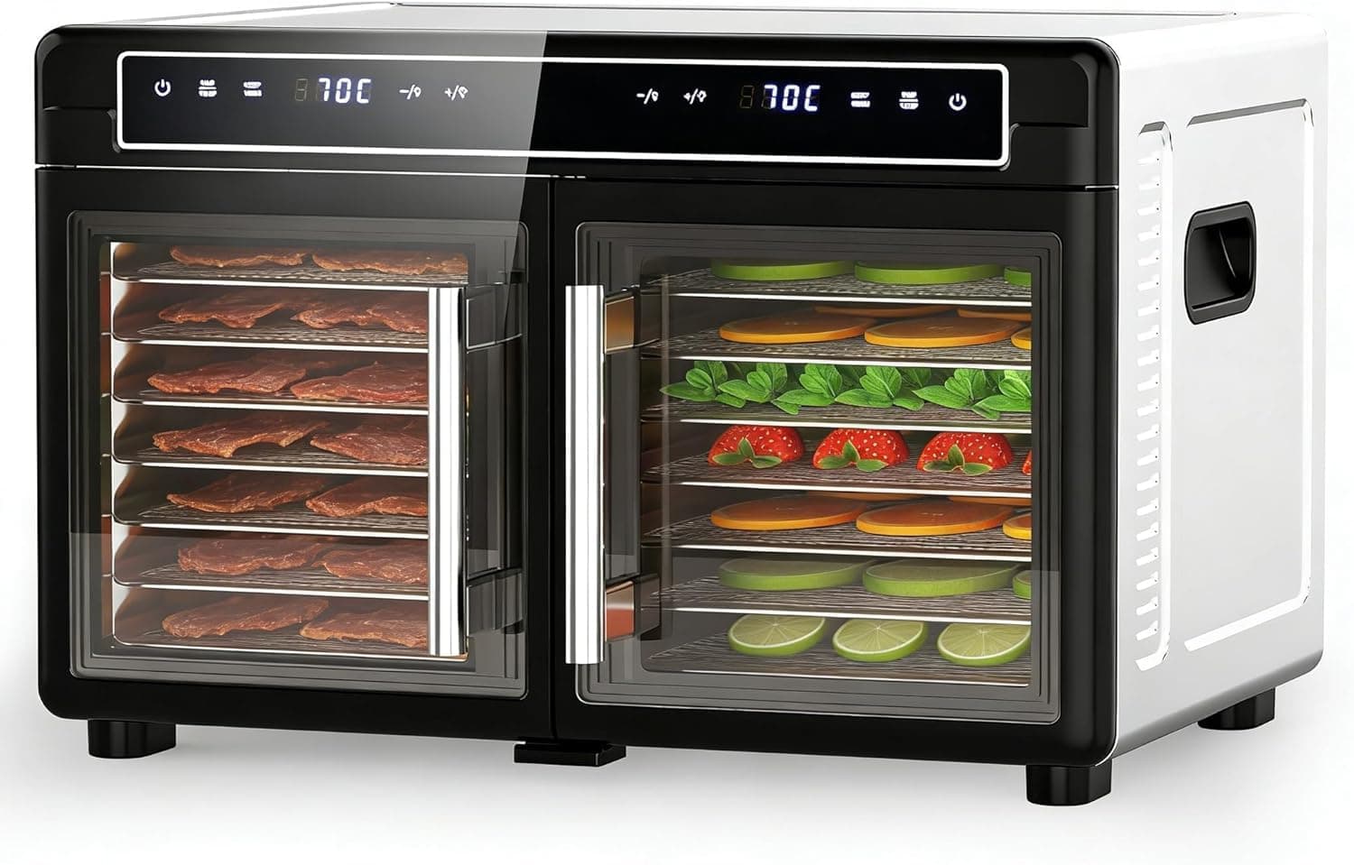 WAA Food Dehydrator, 16 Stainless Steel Trays with 10 ft² Drying Space, 1200W, 176°F Dehydrated Dryer for Jerky & Time Control for Two Chambers for Meat, Pet Treats, Herb, Fruit, Vegetables