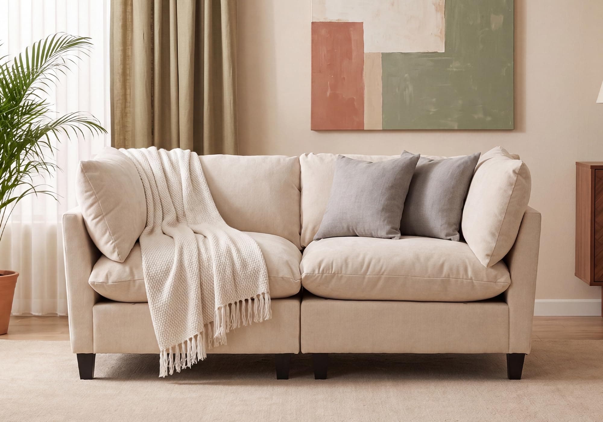 Iroomy Modular Sectional Sofa, Oversized Chenille Cloud Couch, Deep Comfy Seat, 2-Seater Sofas Couches for Living Room, Beige