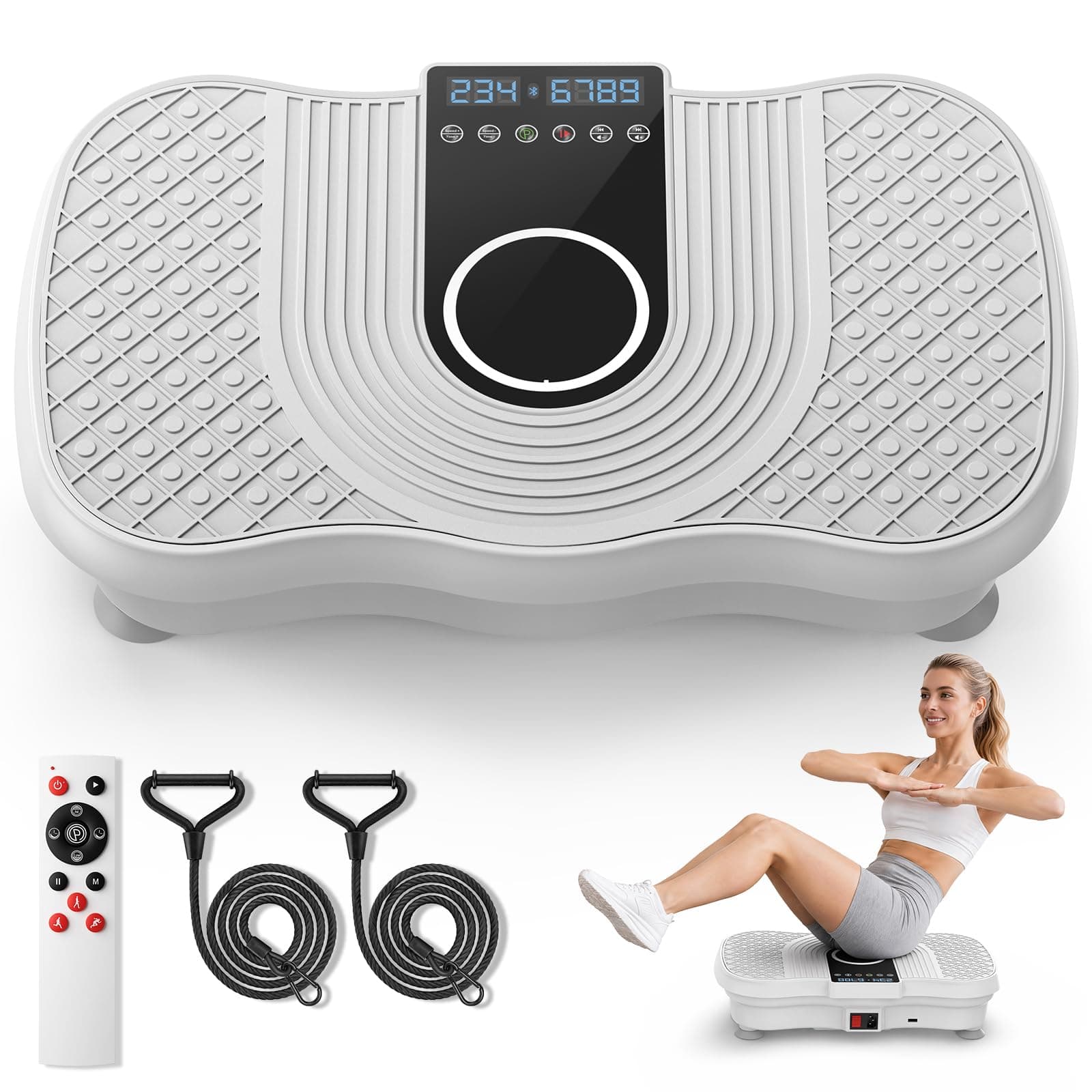 CURSOR Vibration Plate Exercise Machine 250-Level Full Body Shaker Platform | 350lbs Capacity with 5 Resistance Bands & LED Display for Weight Loss & Lymphatic Drainage Home Gym & Office Workout Women
