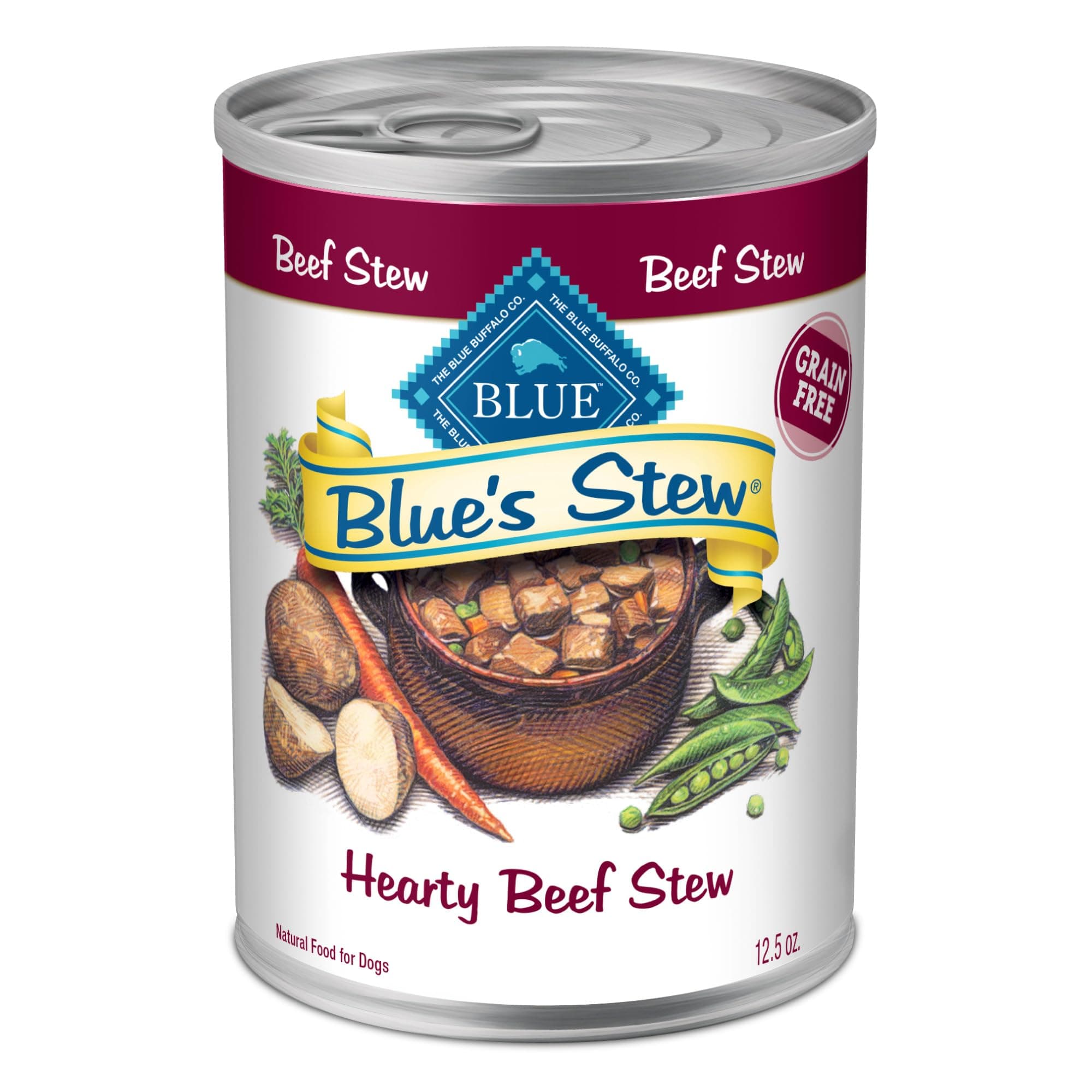 Blue Buffalo Blue's Stew Beef Grain-Free Wet Dog Food, 12.5 oz, 12 ct | Real Beef First, Diced Carrots, Potatoes & Peas, Feed as Treat, Topper, or Meal