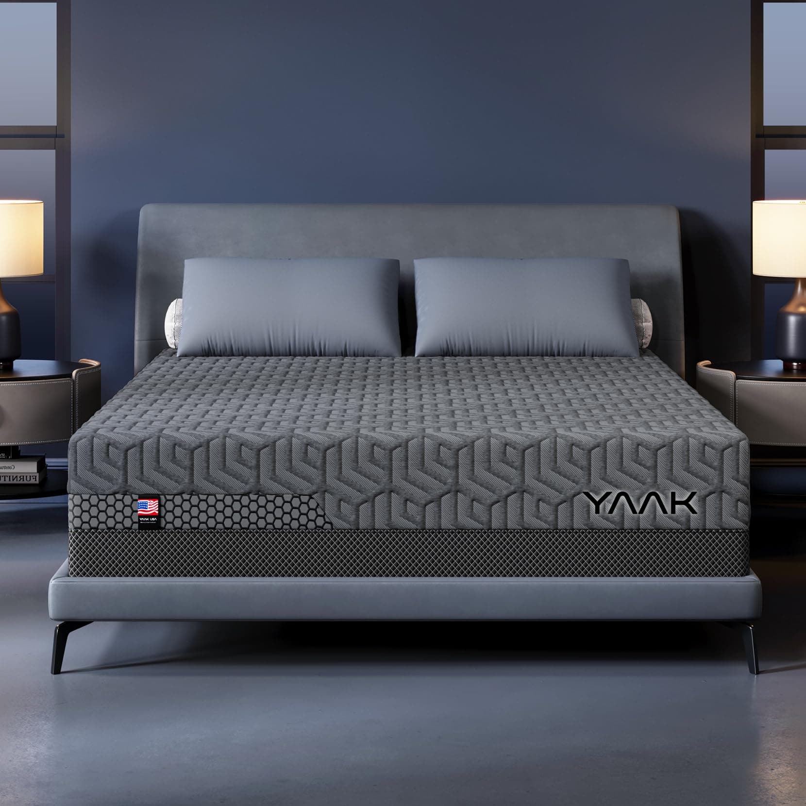 Yaak 12 Inch King Size Memory Foam Mattress, Cooling Gel Made in USA, Grey | Medium firm, back pain relief, motion isolation, breathable, CertiPUR-US, Oeko-Tex, fiberglass free