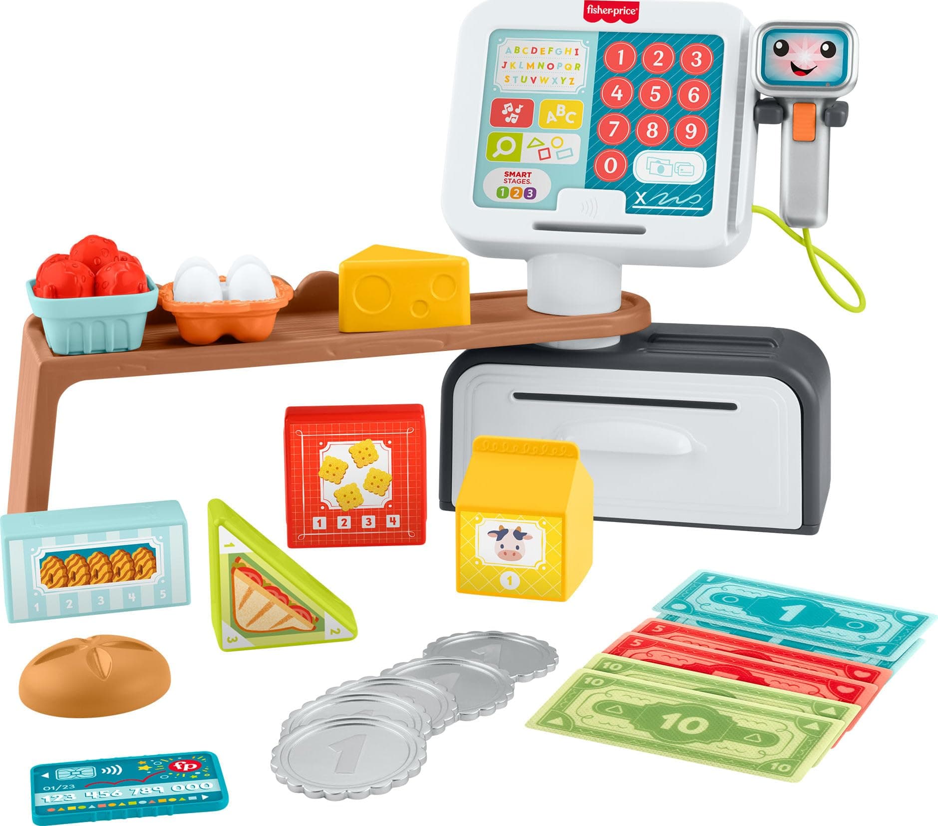 Fisher-Price Laugh & Learn Count & Shop Cash Register Toddler Toy | Grocery Store Playset & 20 Accessories, Play Food, Learning Songs & Phrases, Pretend Play, Kids Ages 2+ Years