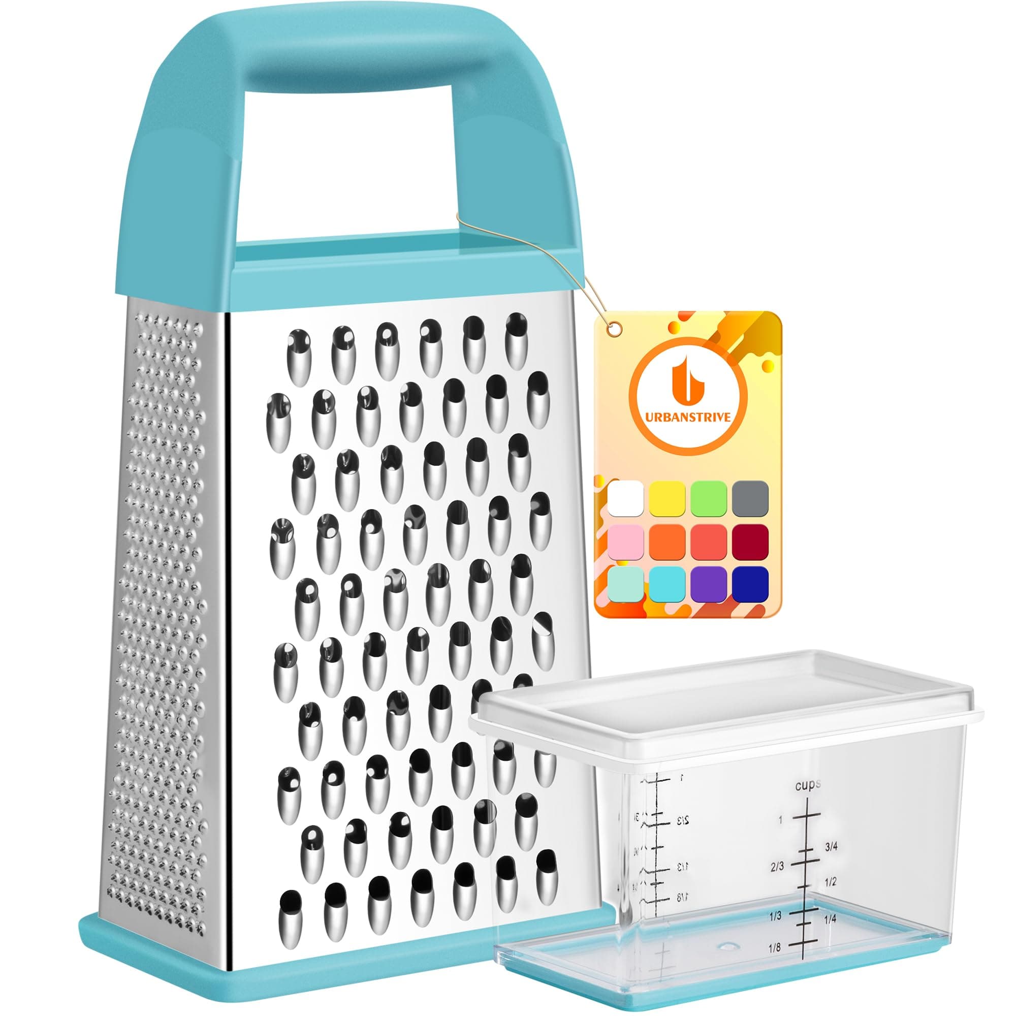 Cheese Grater With Container Box Grater Stainless Steel Kitchen Blue | Dishwasher Safe 4 Sided Vegetable Shredder Zester Cheese Shredder Box Gratters for Carrot Potato Parmesan Citrus Lemon Gift