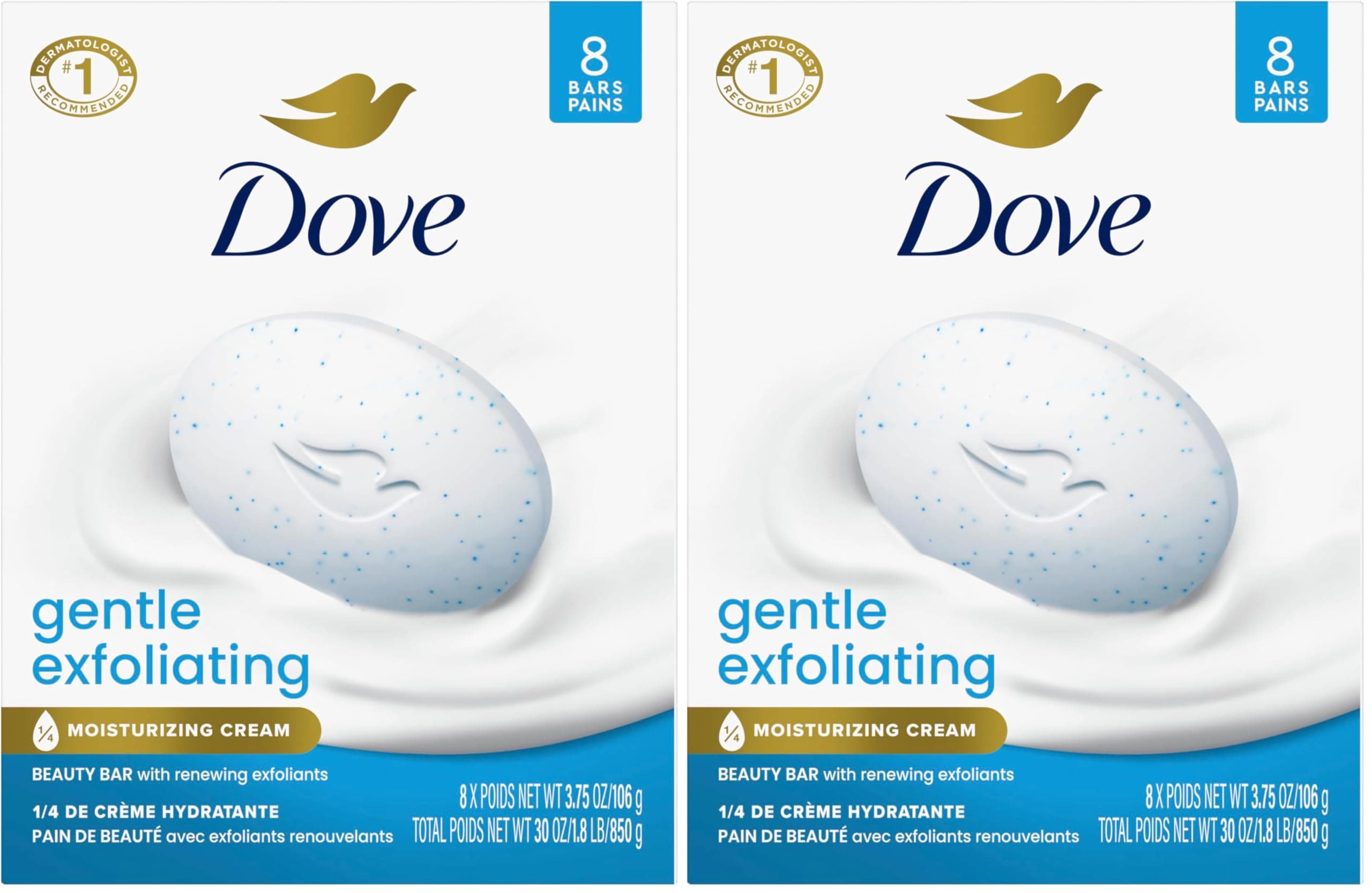 Dove Beauty Bar Soap Gentle Exfoliating,for Soft,Smooth Skin,Gently Renews Skin 3.75 oz,(Pack of 16)