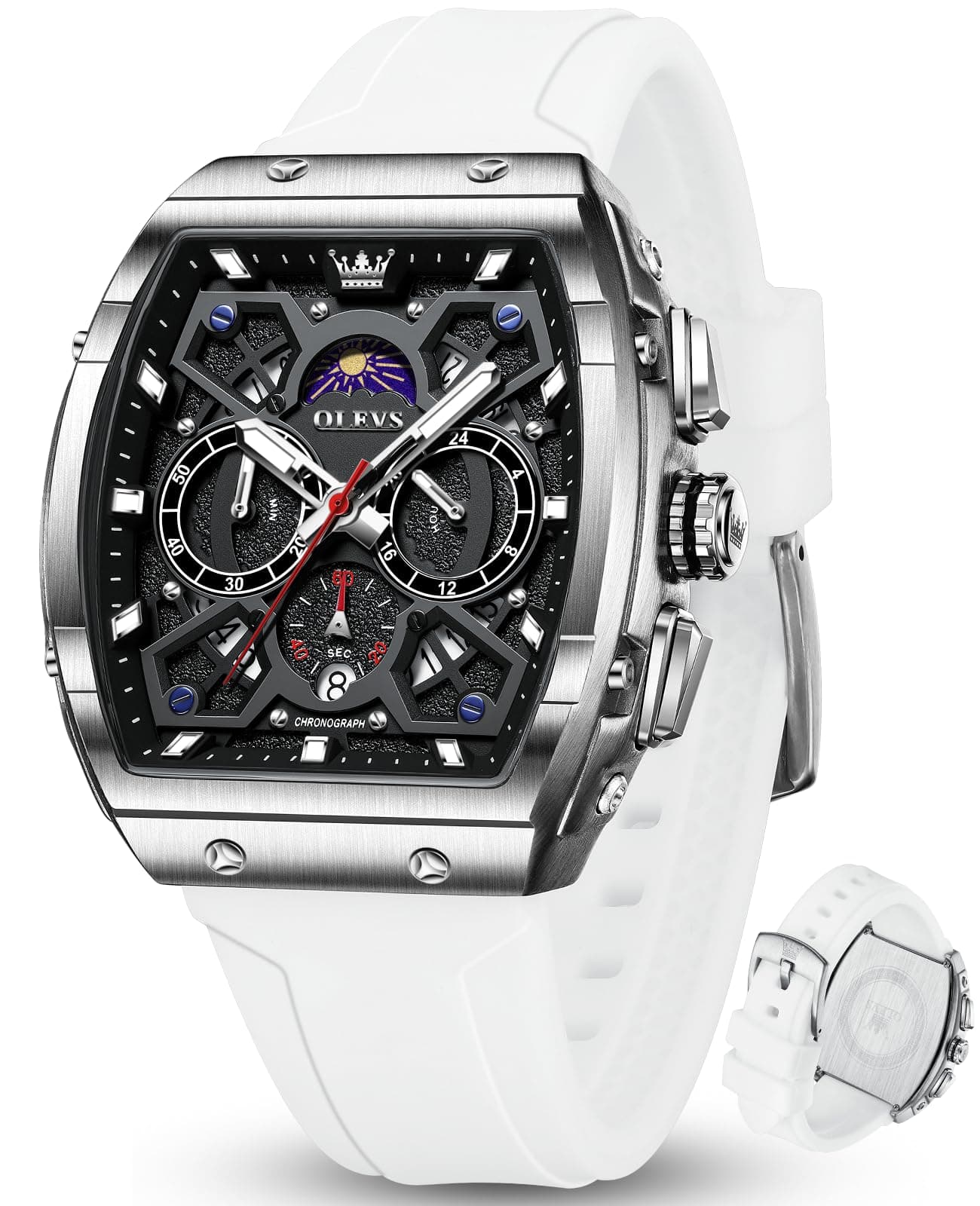 OLEVS Watches for Men Luxury Large Face Dress Chronograph Analog Quartz | Men's Watches Silicone Strap 30M Waterproof Casual Style 96g Design for Men The Nice Gift for Him Relojes para Hombres