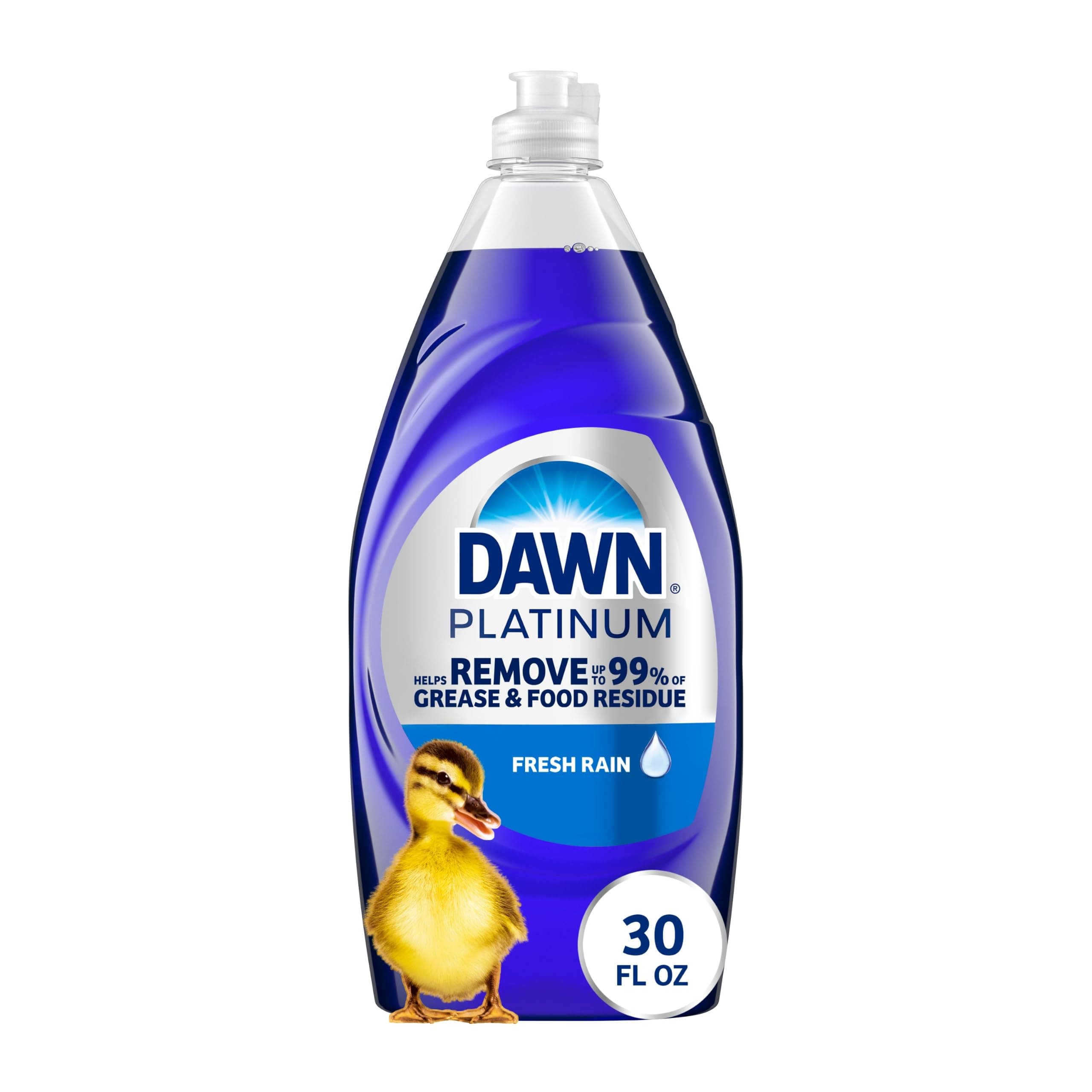 Dawn Platinum Dish Soap Fresh Rain Scent Liquid Dishwashing Detergent, Powerful Dawn Dish Soap for Tough Grease Removal, 30 oz