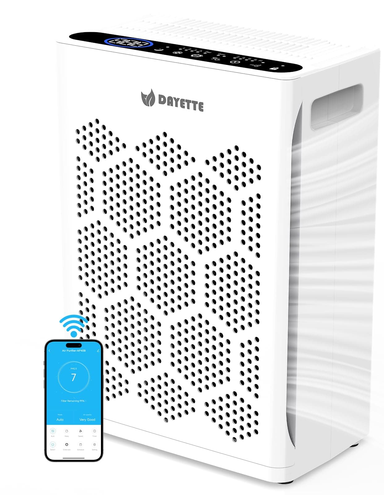 DAYETTE Air Purifiers for Home Large Room Up to 2400 Ft² with Fragrance, Smart WiFi Alexa Control,Auto Mode, HEPA 14 Air Purifier with Washable Prefilter for Bedroom, Dorm Room, Pets, Office