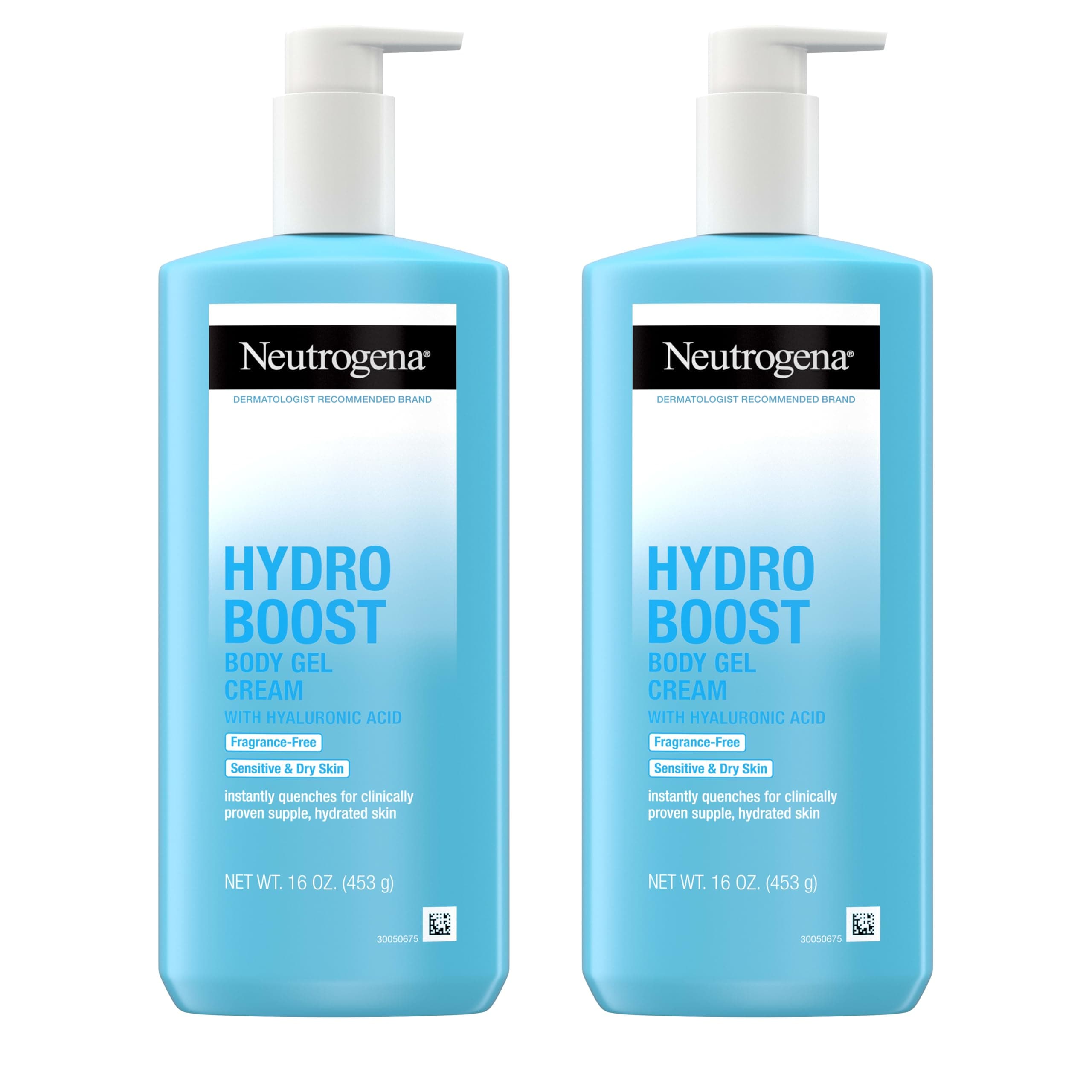 Neutrogena Hydro Boost Body Gel Cream, Fragrance Free, 2 x 16 oz | Hyaluronic Acid, Hydrating Body Lotion, Sensitive Skin